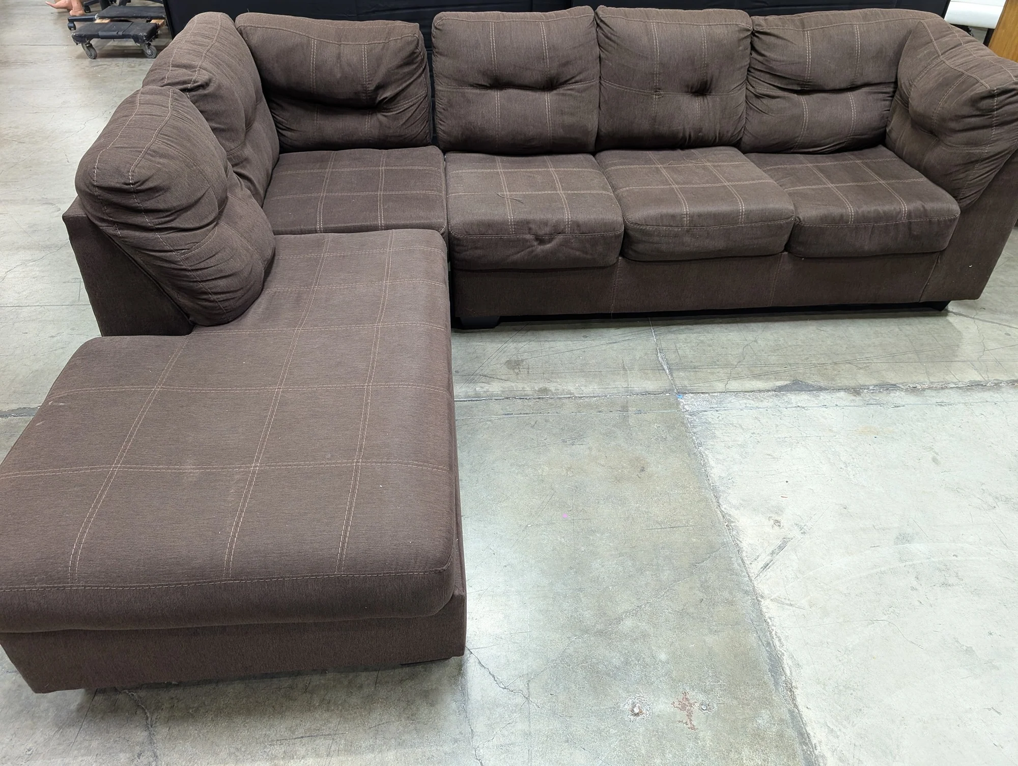 Used Spacious Brown Fabric L-Shape Sectional Sofa - Image 2