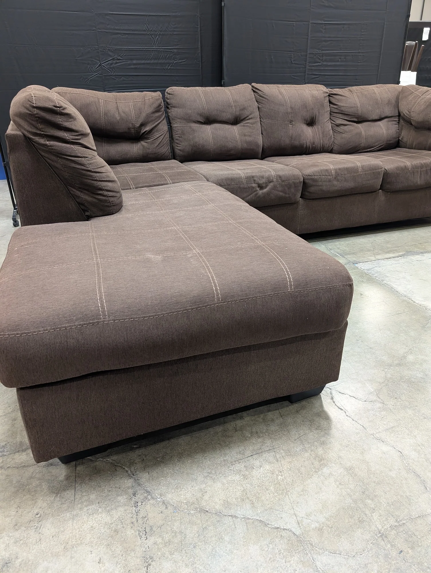 Used Spacious Brown Fabric L-Shape Sectional Sofa - Image 3