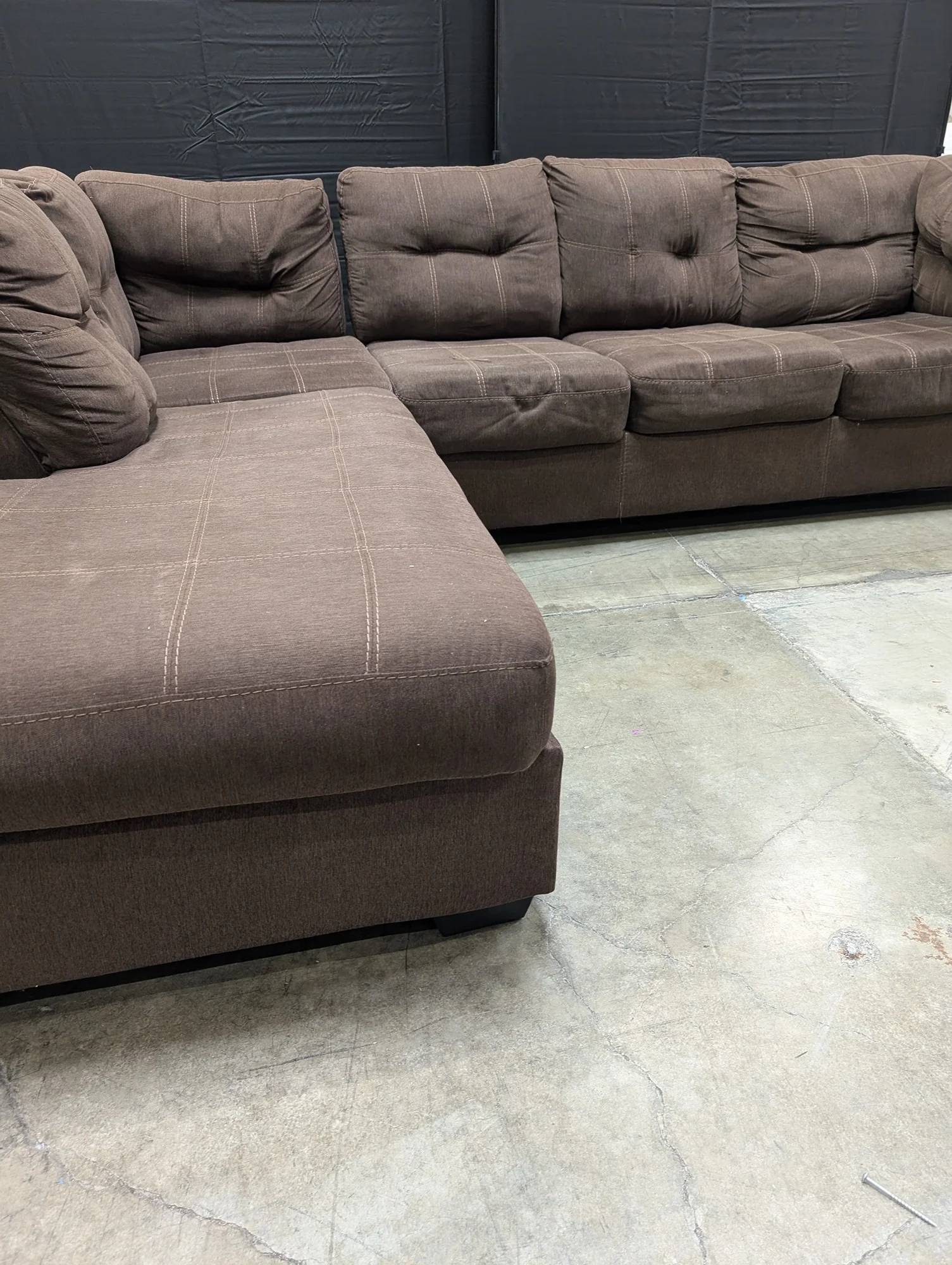 Used Spacious Brown Fabric L-Shape Sectional Sofa - Image 4