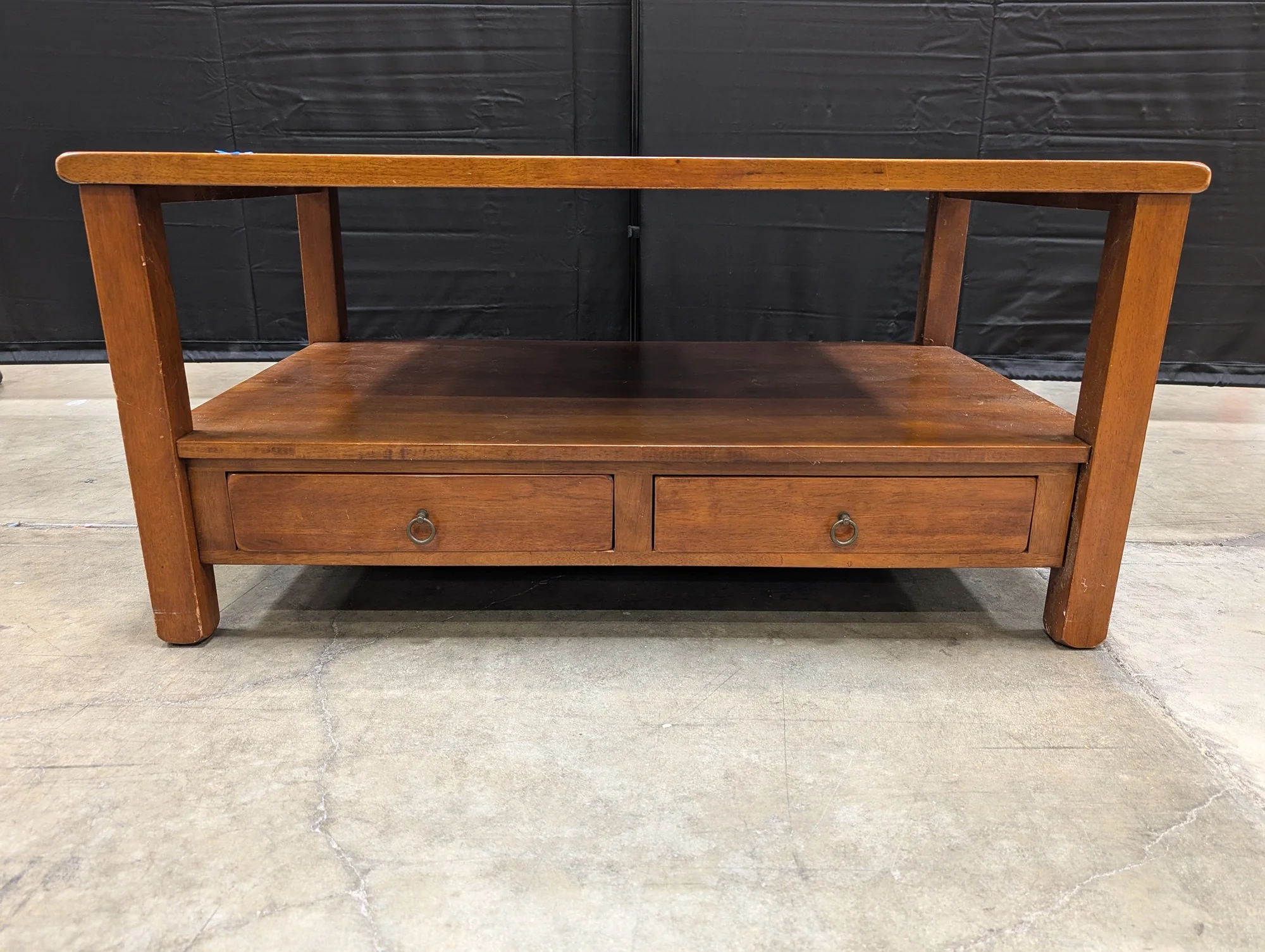 Solid Wood Rectangular Coffee Table with Storage Drawers