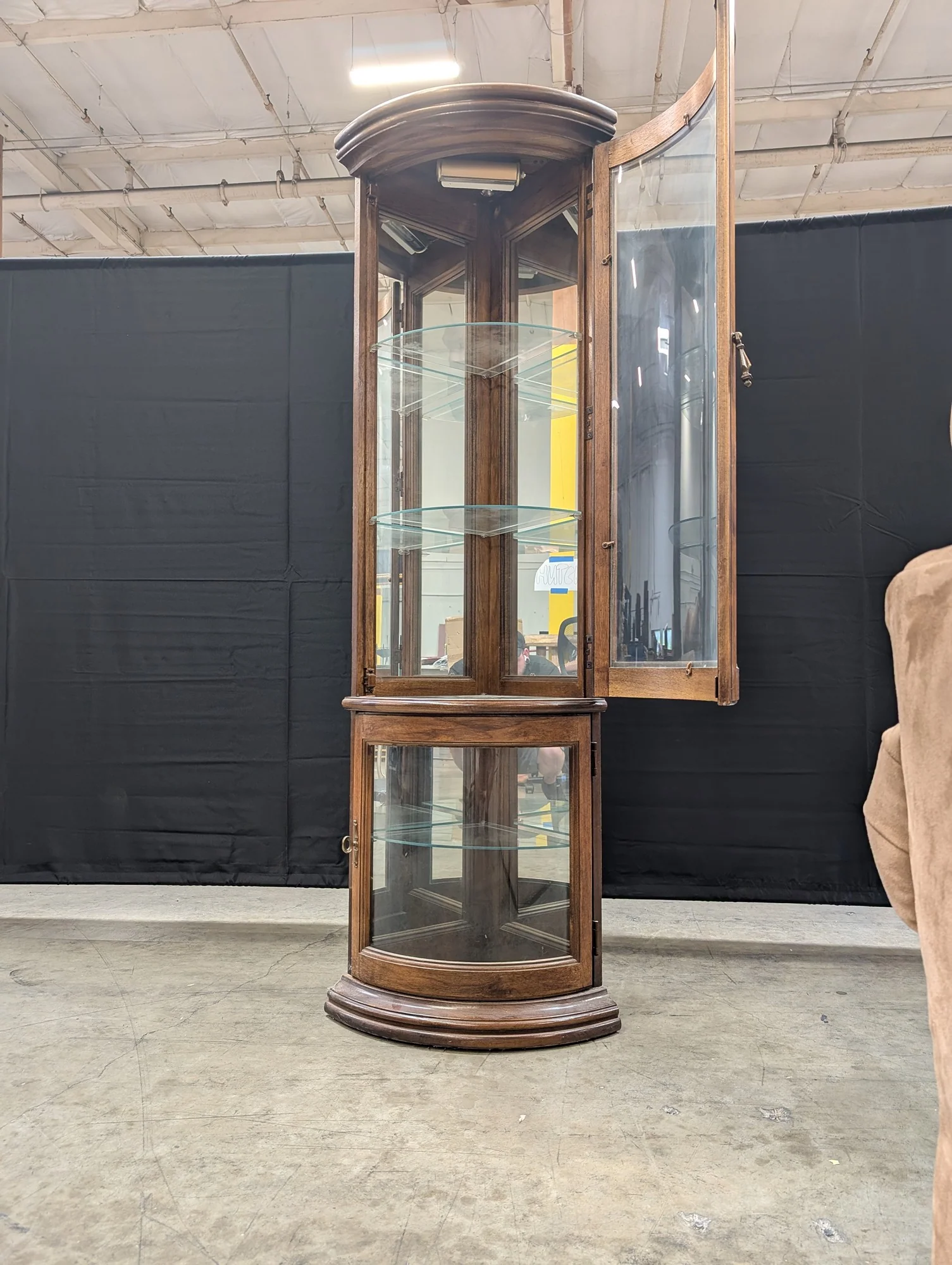 Vintage Style Curved Glass Corner Curio Cabinet