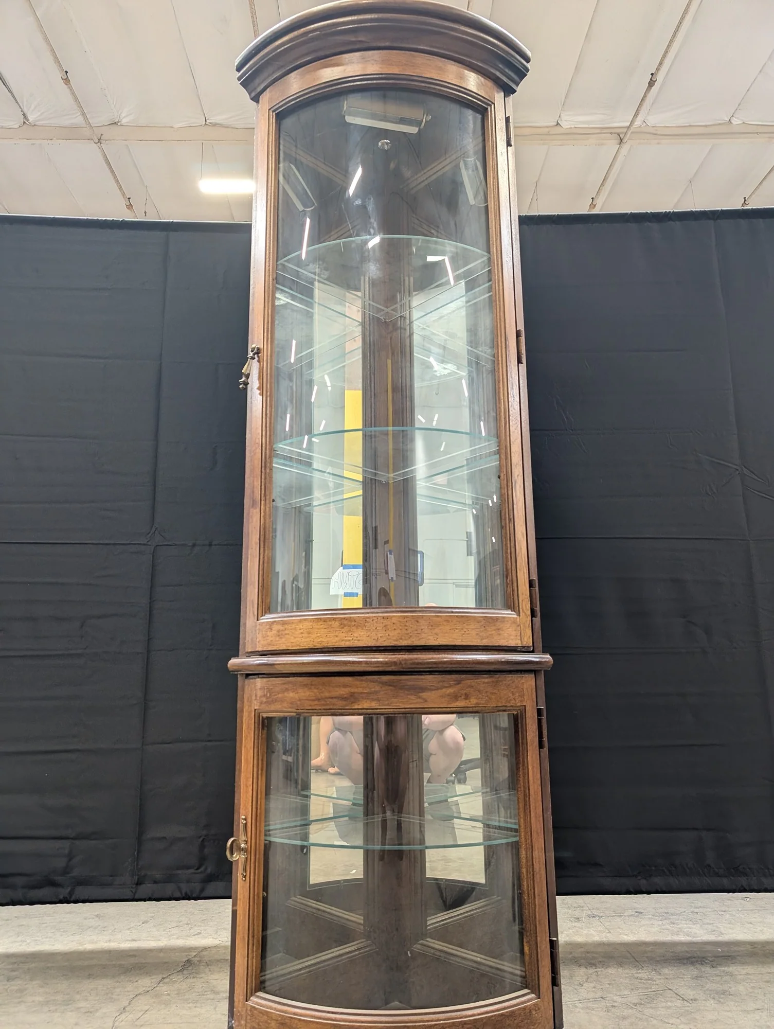 Vintage Style Curved Glass Corner Curio Cabinet - Image 2