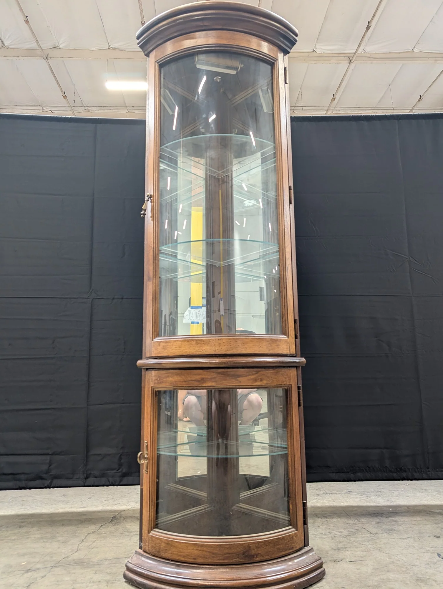 Vintage Style Curved Glass Corner Curio Cabinet - Image 3