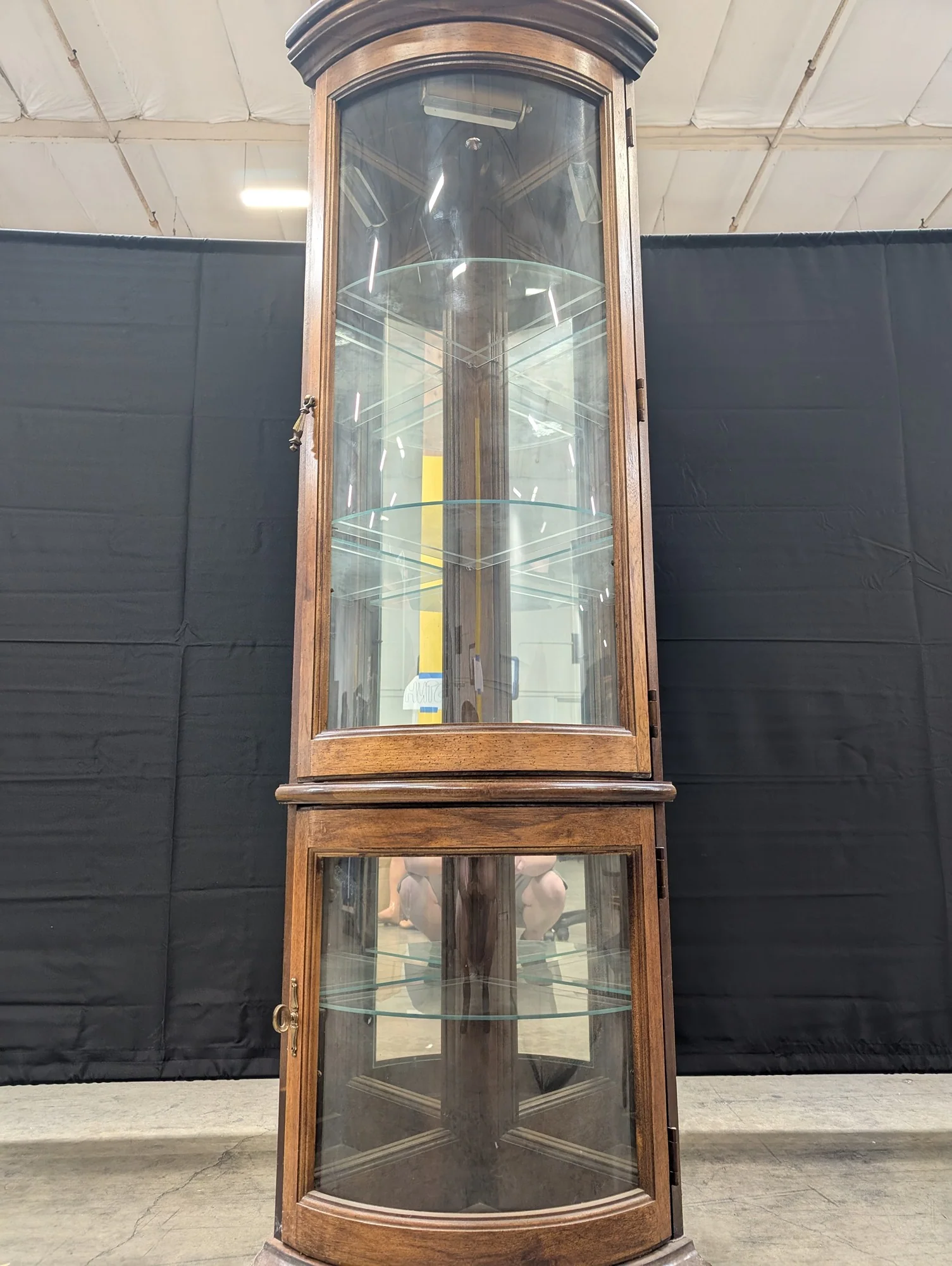 Vintage Style Curved Glass Corner Curio Cabinet - Image 4