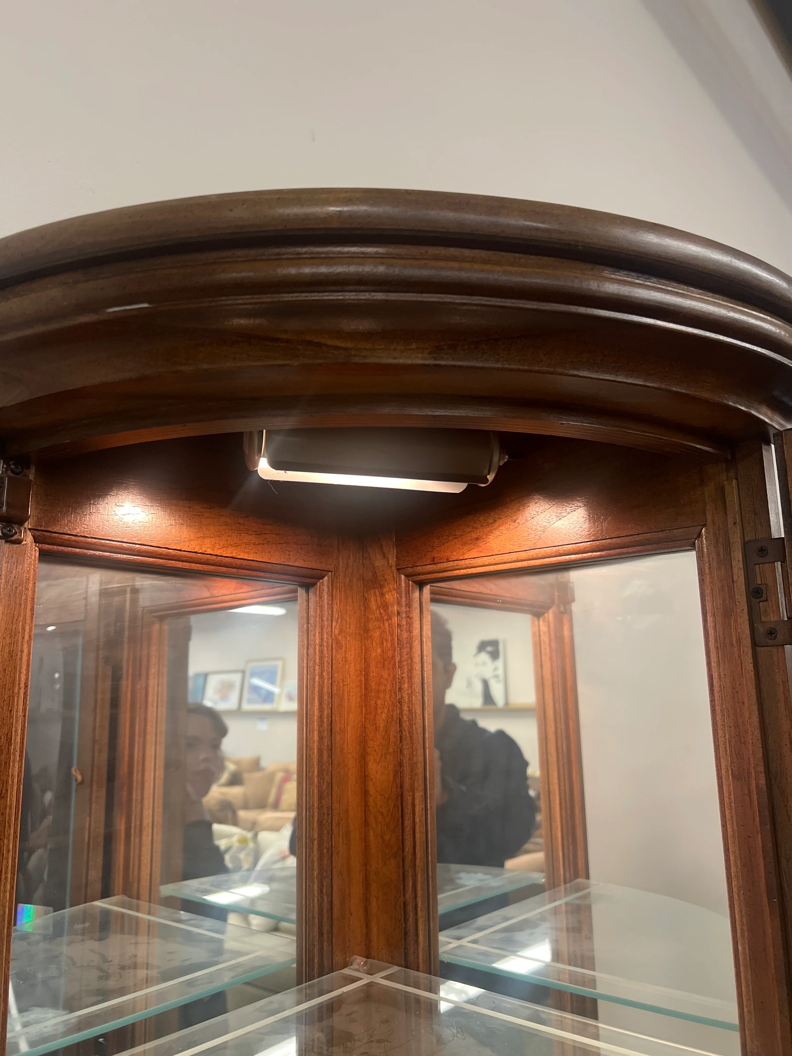 Vintage Style Curved Glass Corner Curio Cabinet - Image 5
