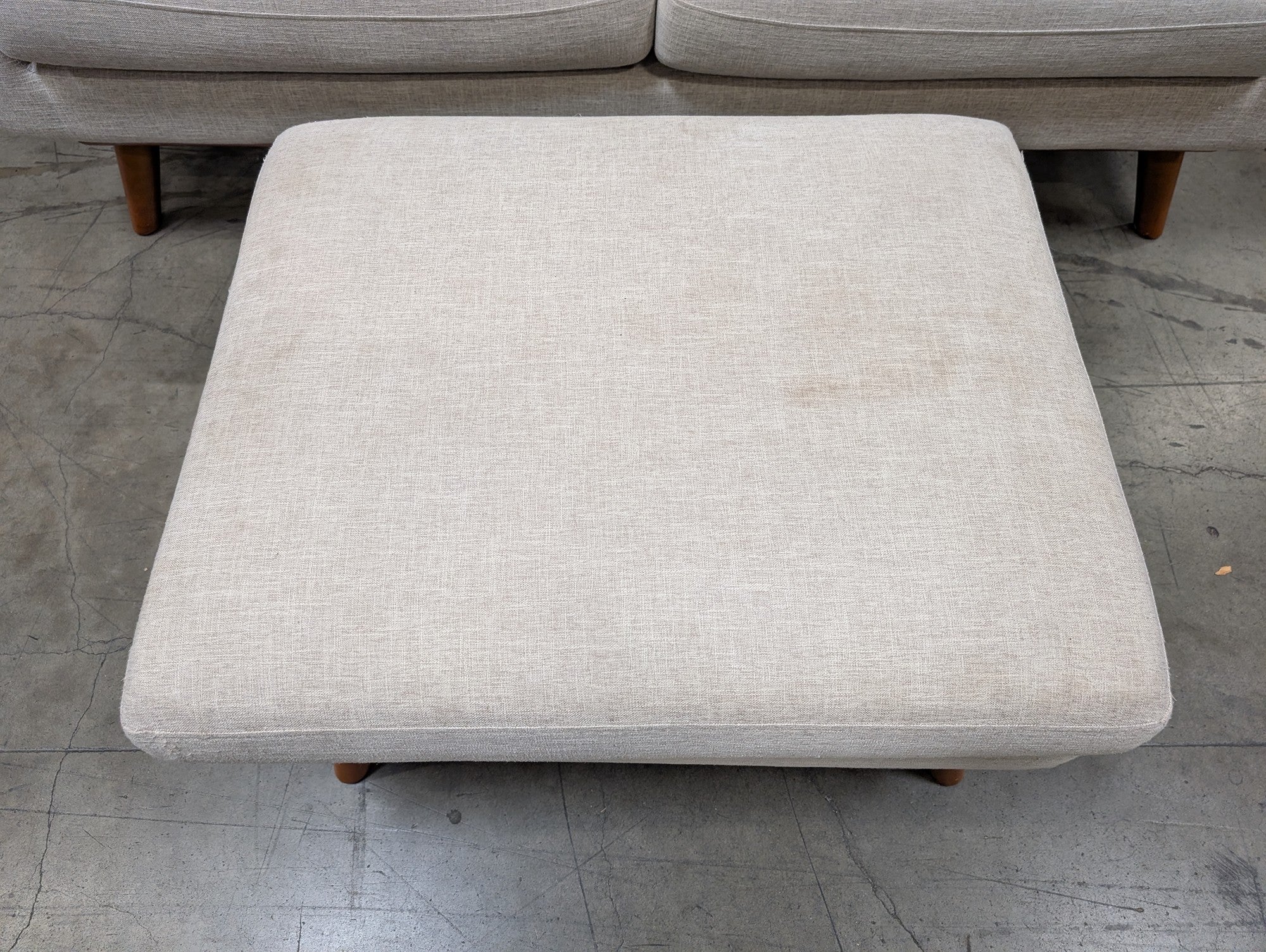 Mid-Century Modern Inspired Beige Fabric Sofa and Ottoman Set - Image 3