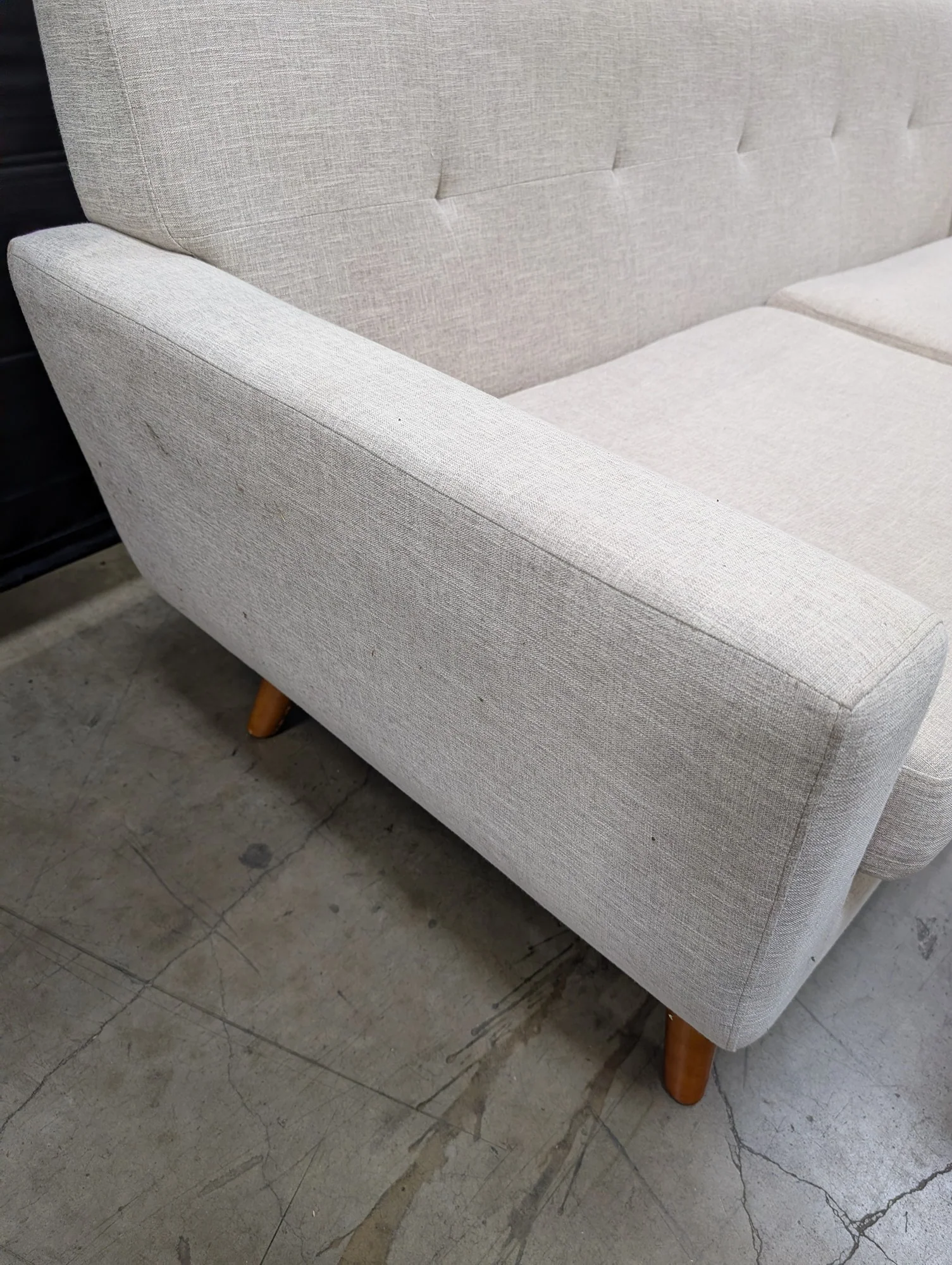 Mid-Century Modern Inspired Beige Fabric Sofa and Ottoman Set - Image 4