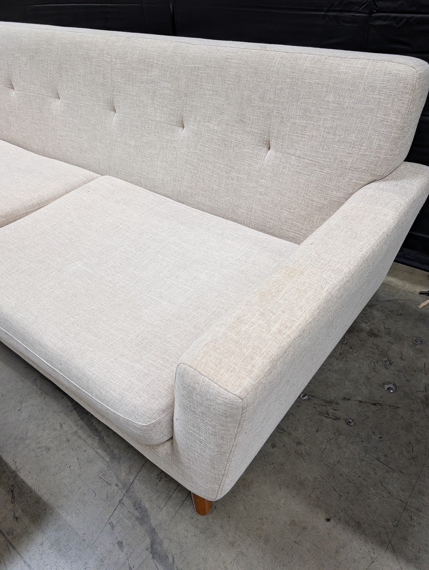 Mid-Century Modern Inspired Beige Fabric Sofa and Ottoman Set - Image 5