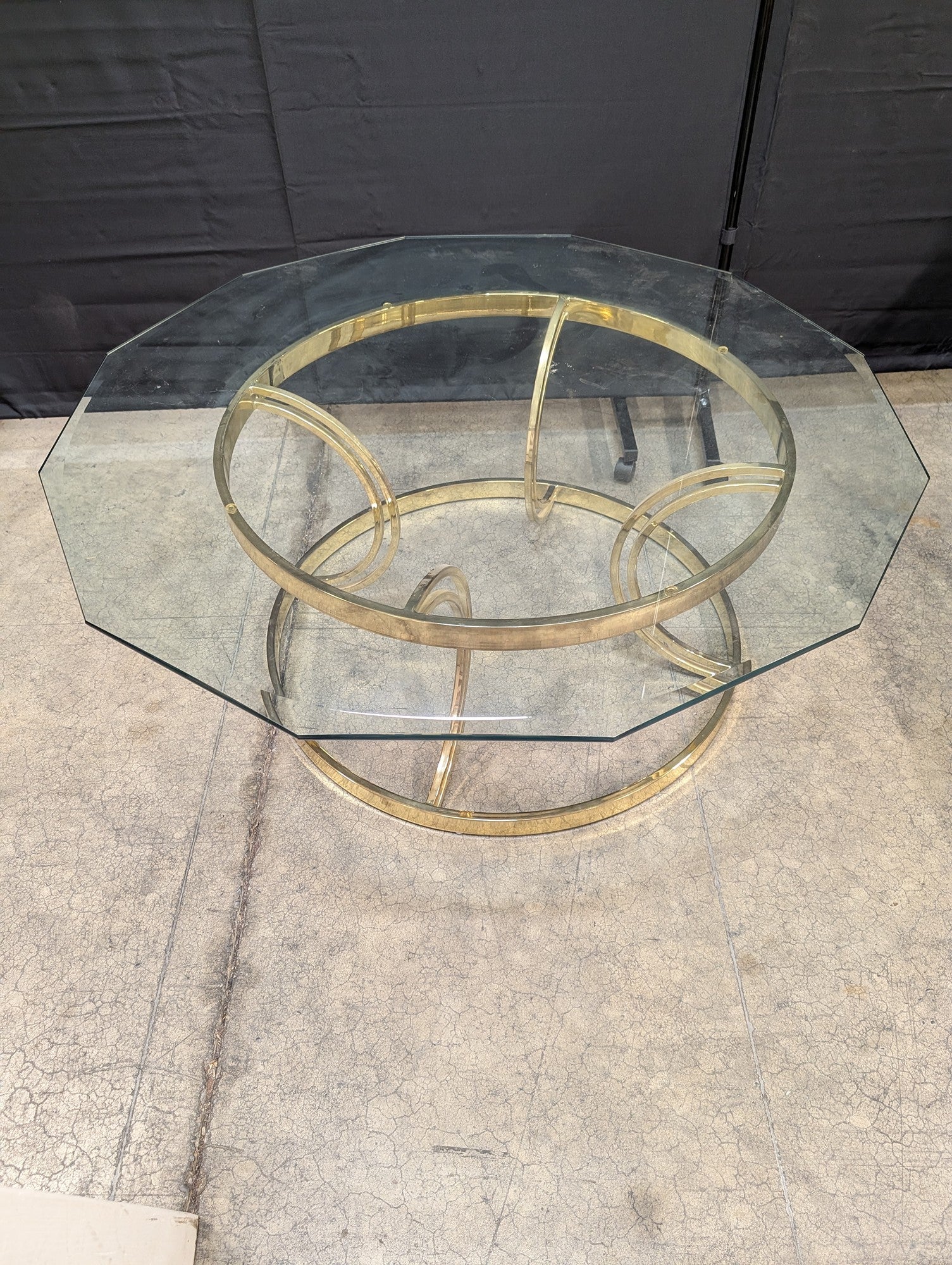 Vintage Octagonal Glass Top Coffee Table with Gold-Tone Base