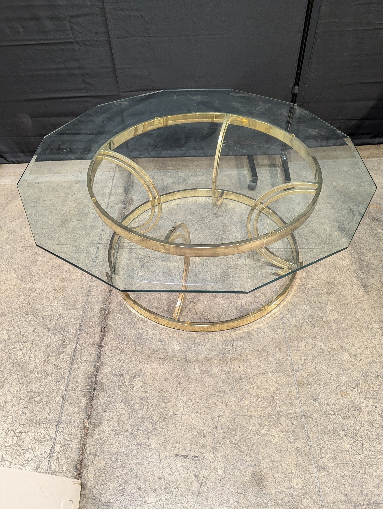 Vintage Octagonal Glass Top Coffee Table with Gold-Tone Base - Image 2