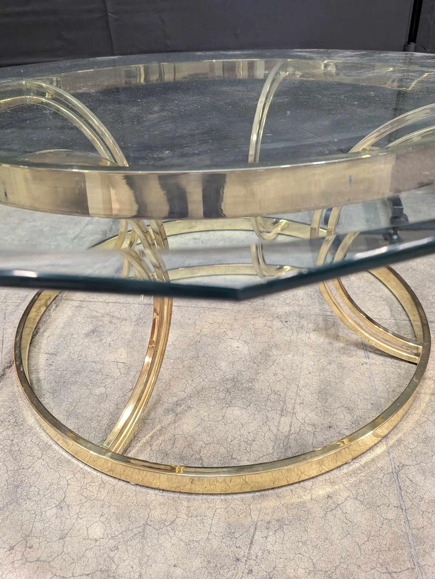 Vintage Octagonal Glass Top Coffee Table with Gold-Tone Base - Image 3