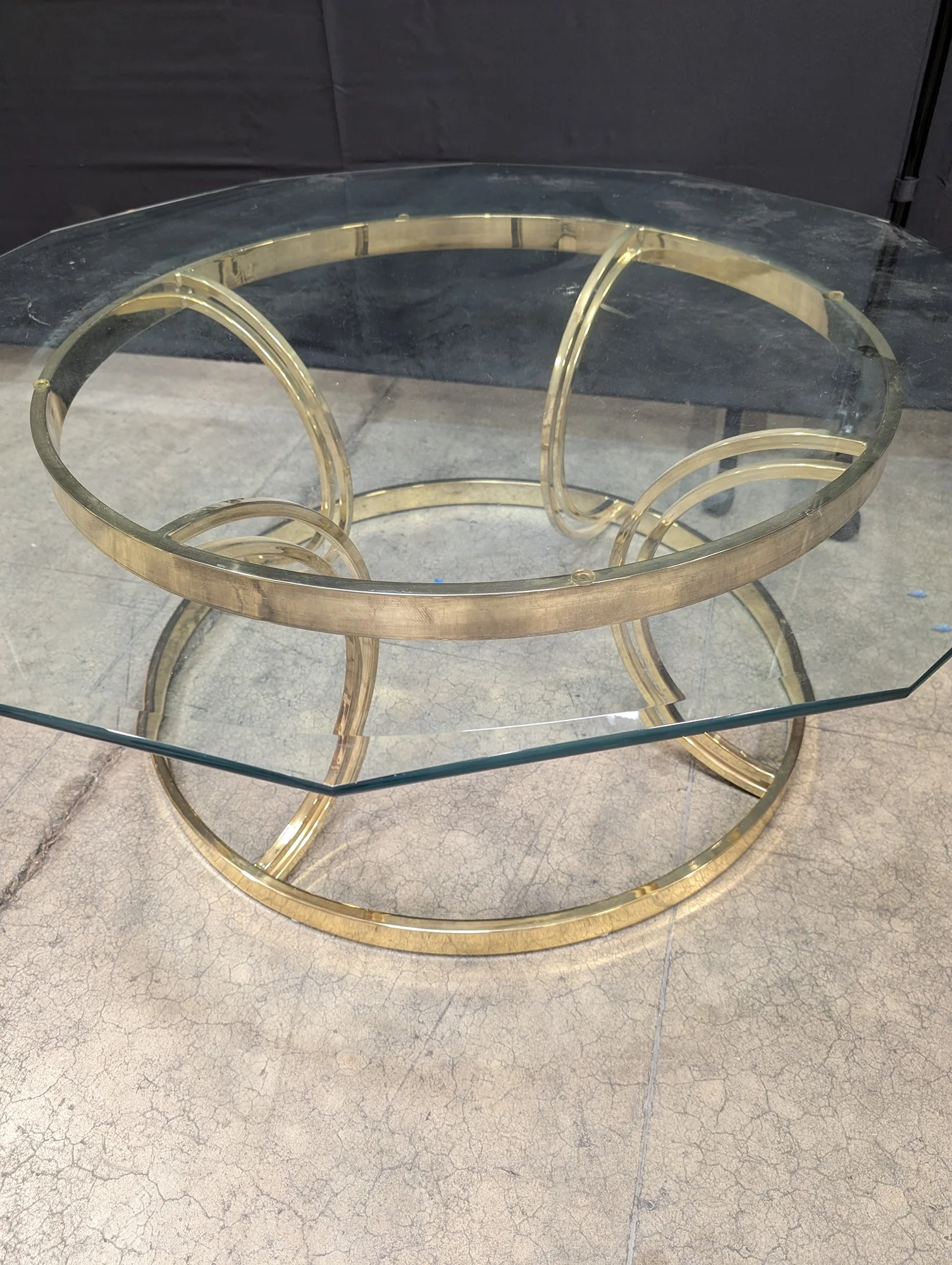 Vintage Octagonal Glass Top Coffee Table with Gold-Tone Base - Image 4