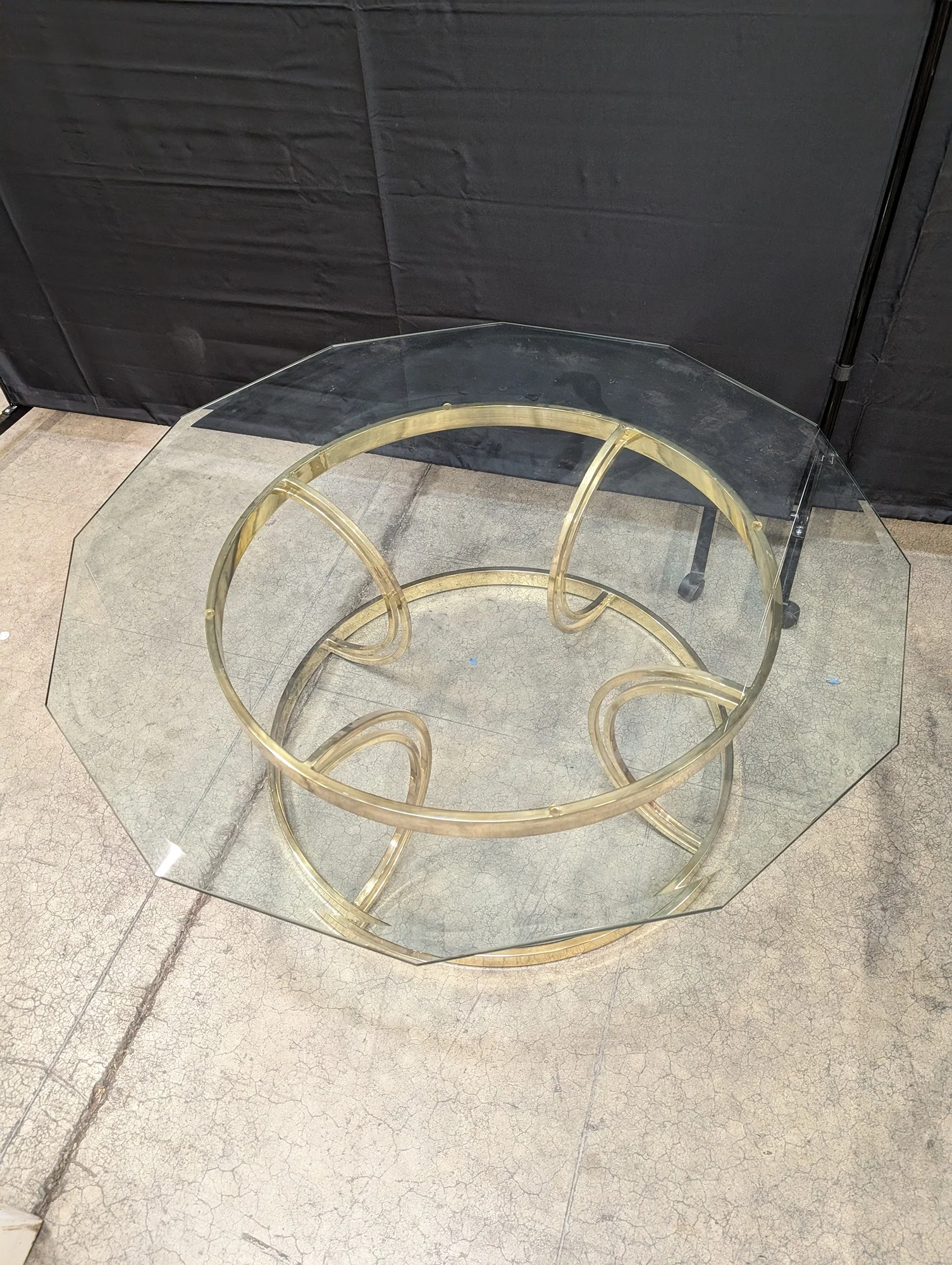 Vintage Octagonal Glass Top Coffee Table with Gold-Tone Base - Image 5