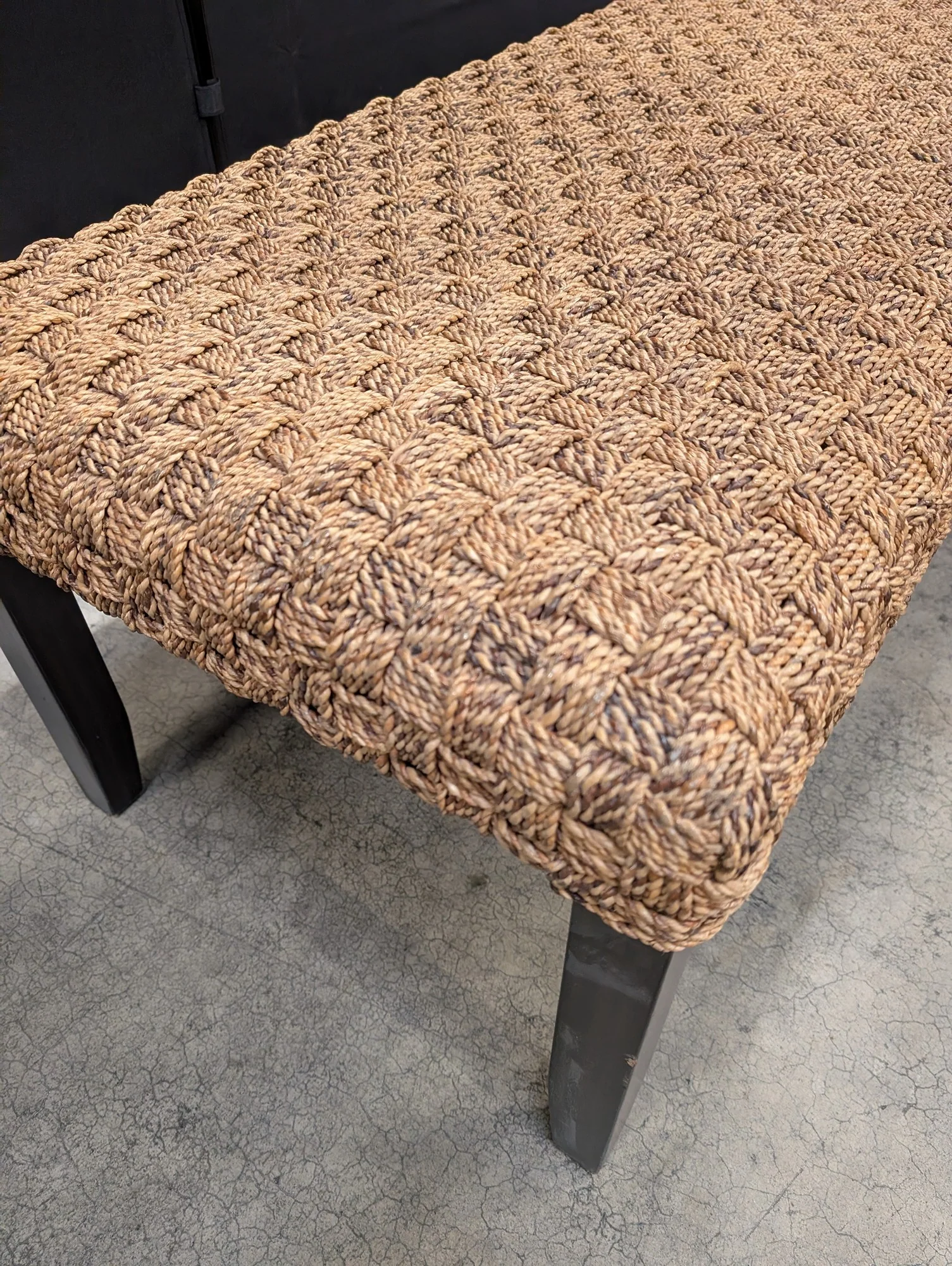 Natural Fiber Woven Top Bench with Tapered Legs - Image 2