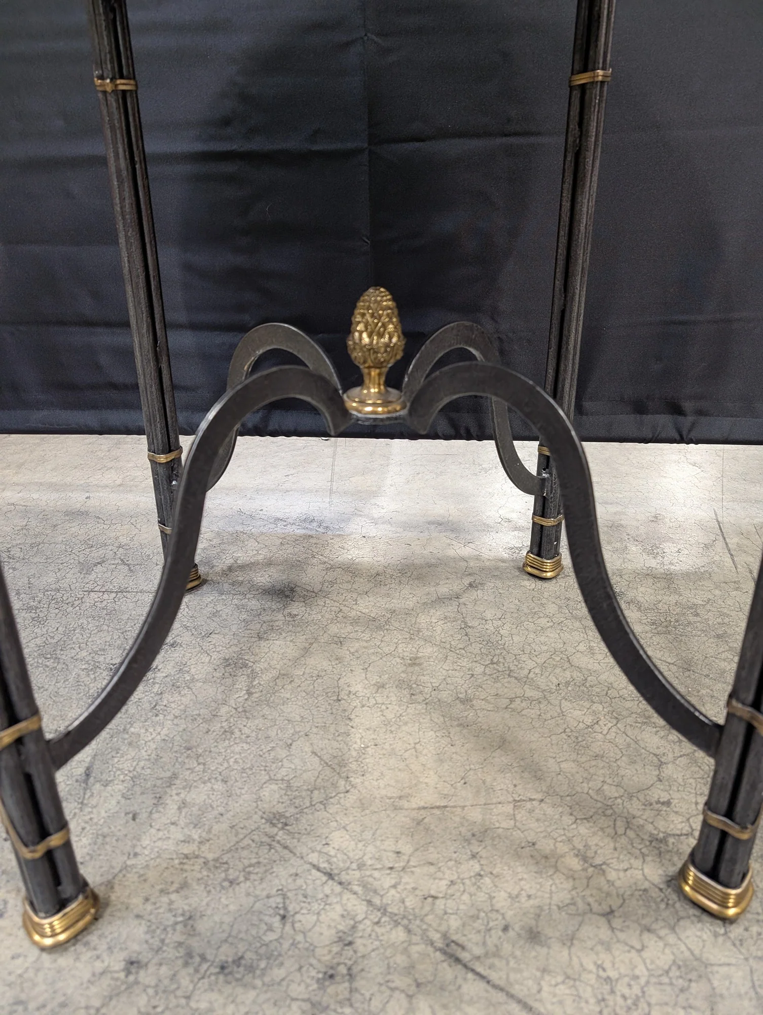Handmade Geometric Inlay Accent Table with Wrought Iron Base - Image 3