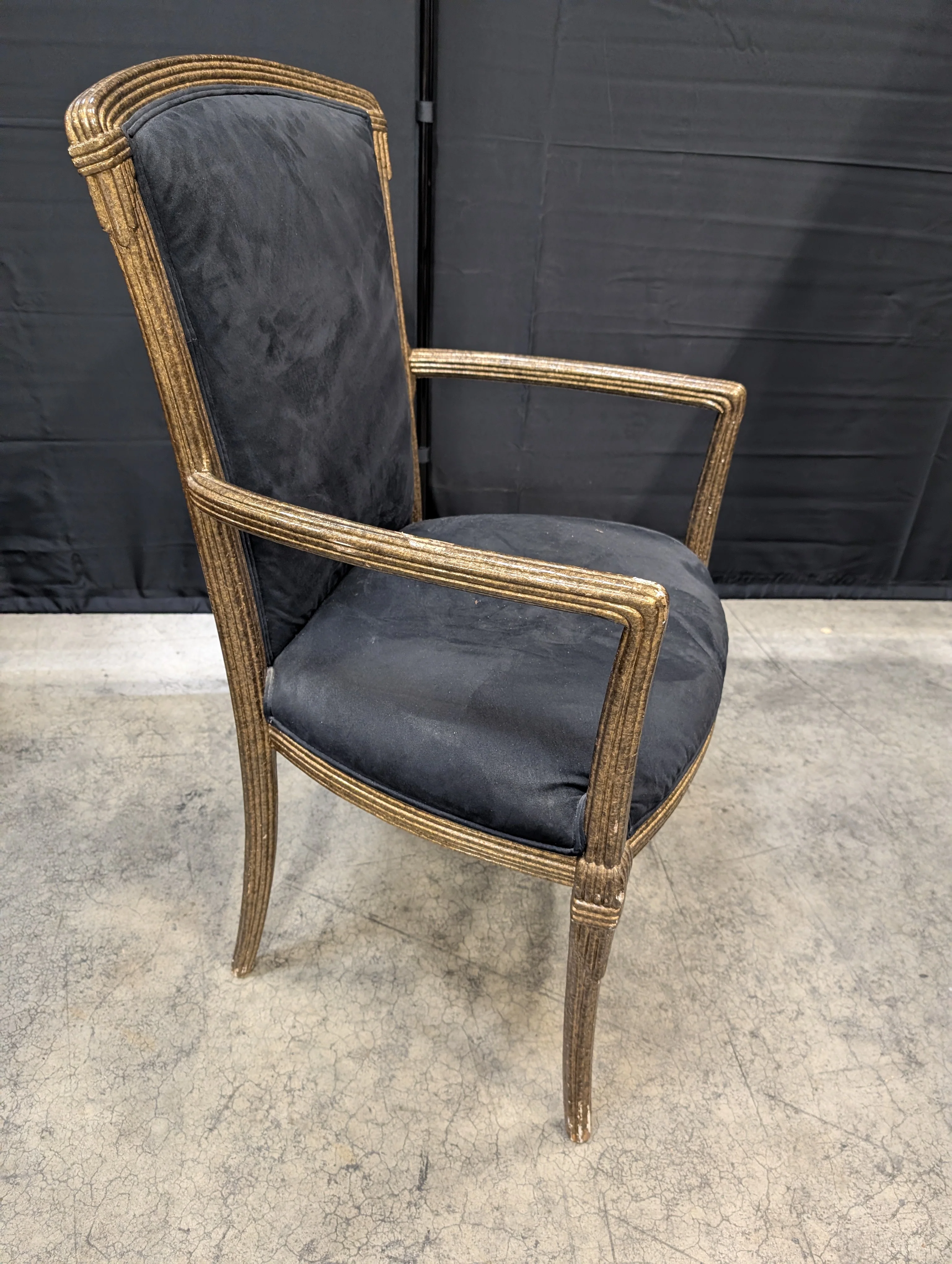 Gilded Reeded Frame Armchair with Dark Upholstery - Image 2