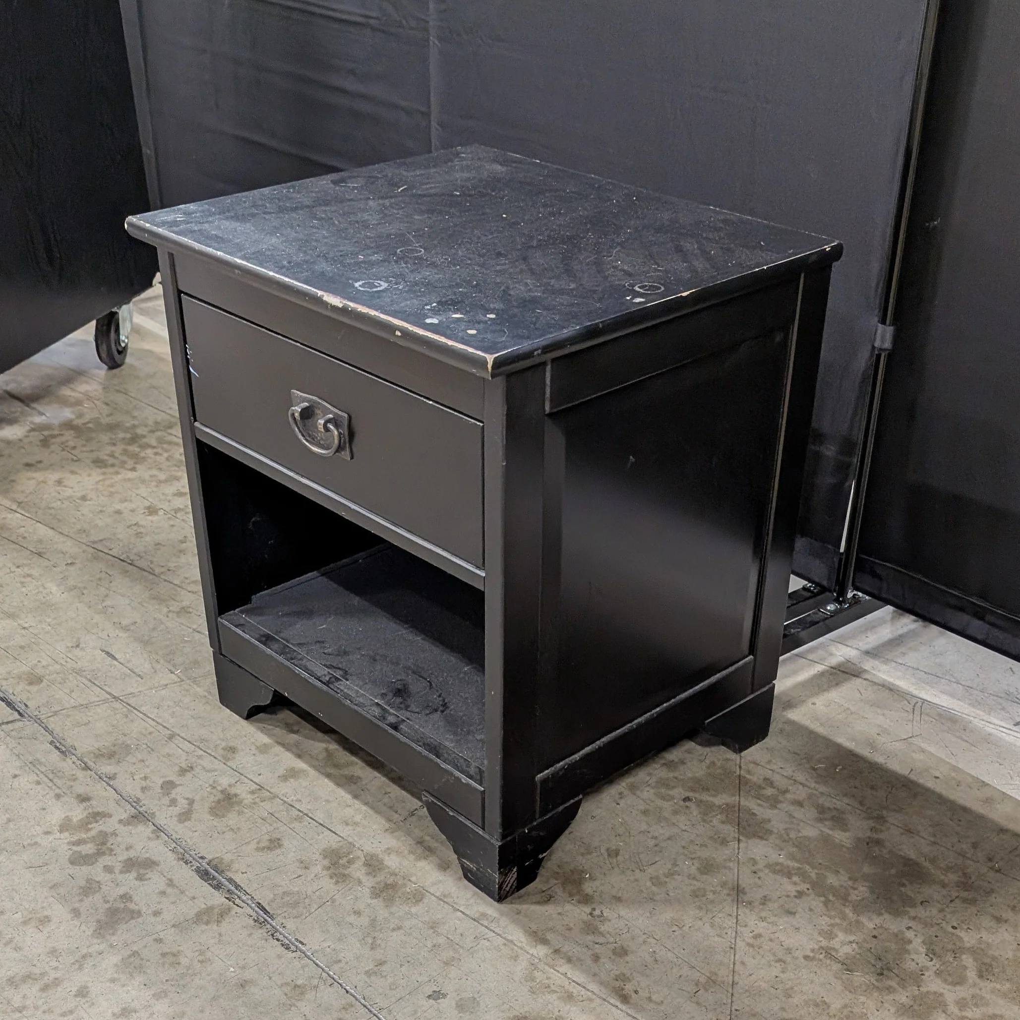 used Dark Finish Bedside Table with Drawer and Open Shelf - Image 2