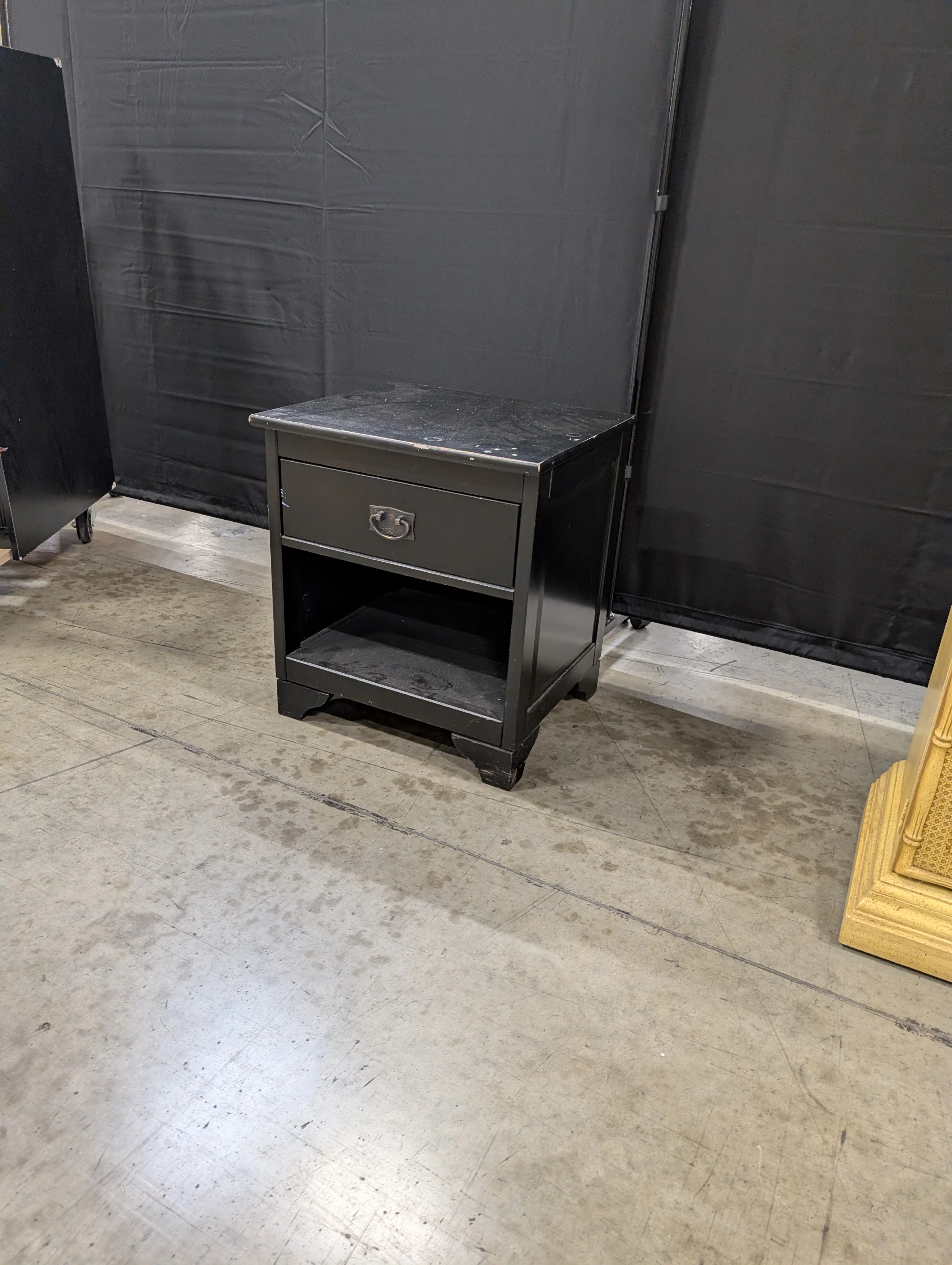 used Dark Finish Bedside Table with Drawer and Open Shelf - Image 3