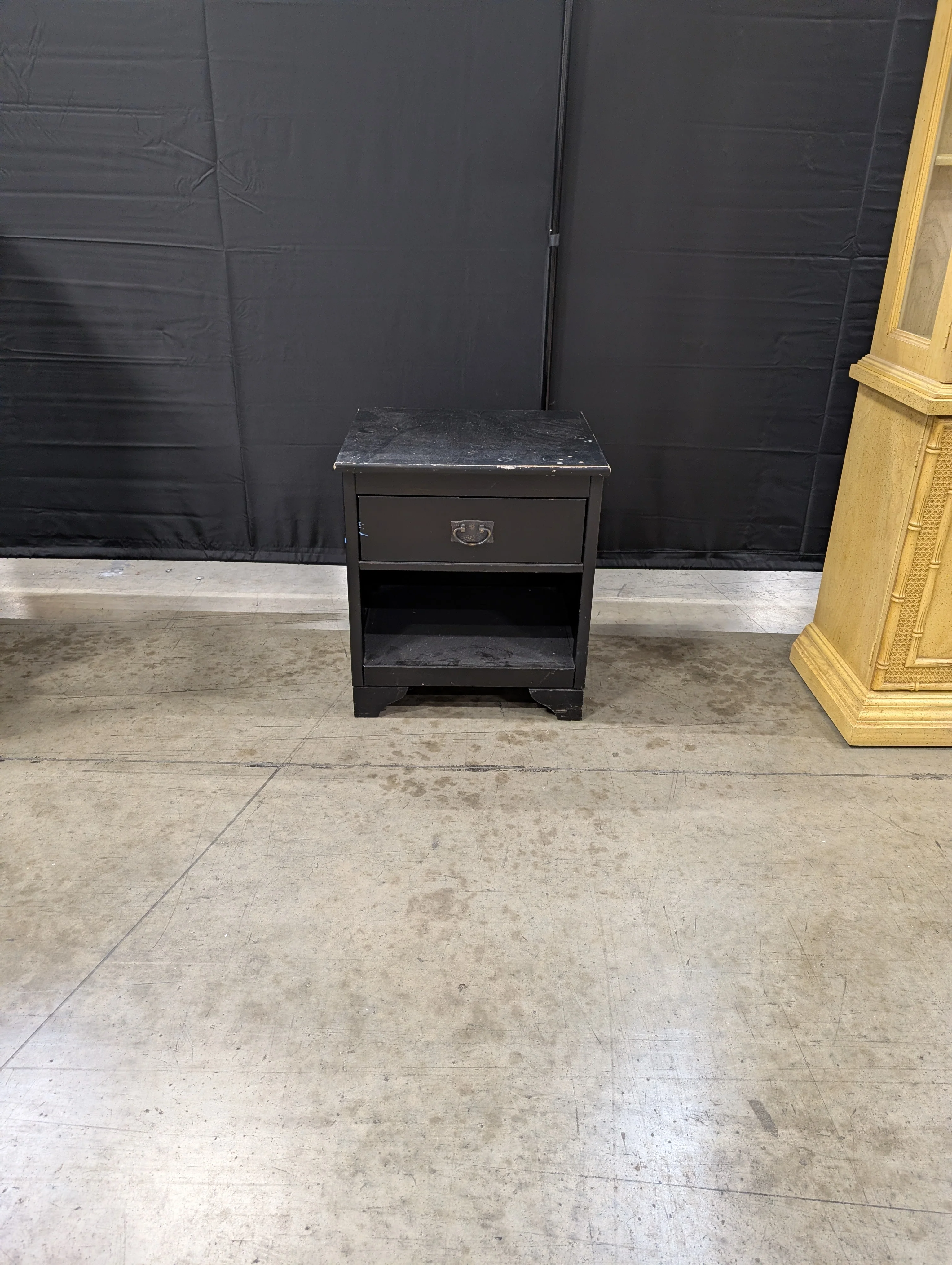 used Dark Finish Bedside Table with Drawer and Open Shelf - Image 4