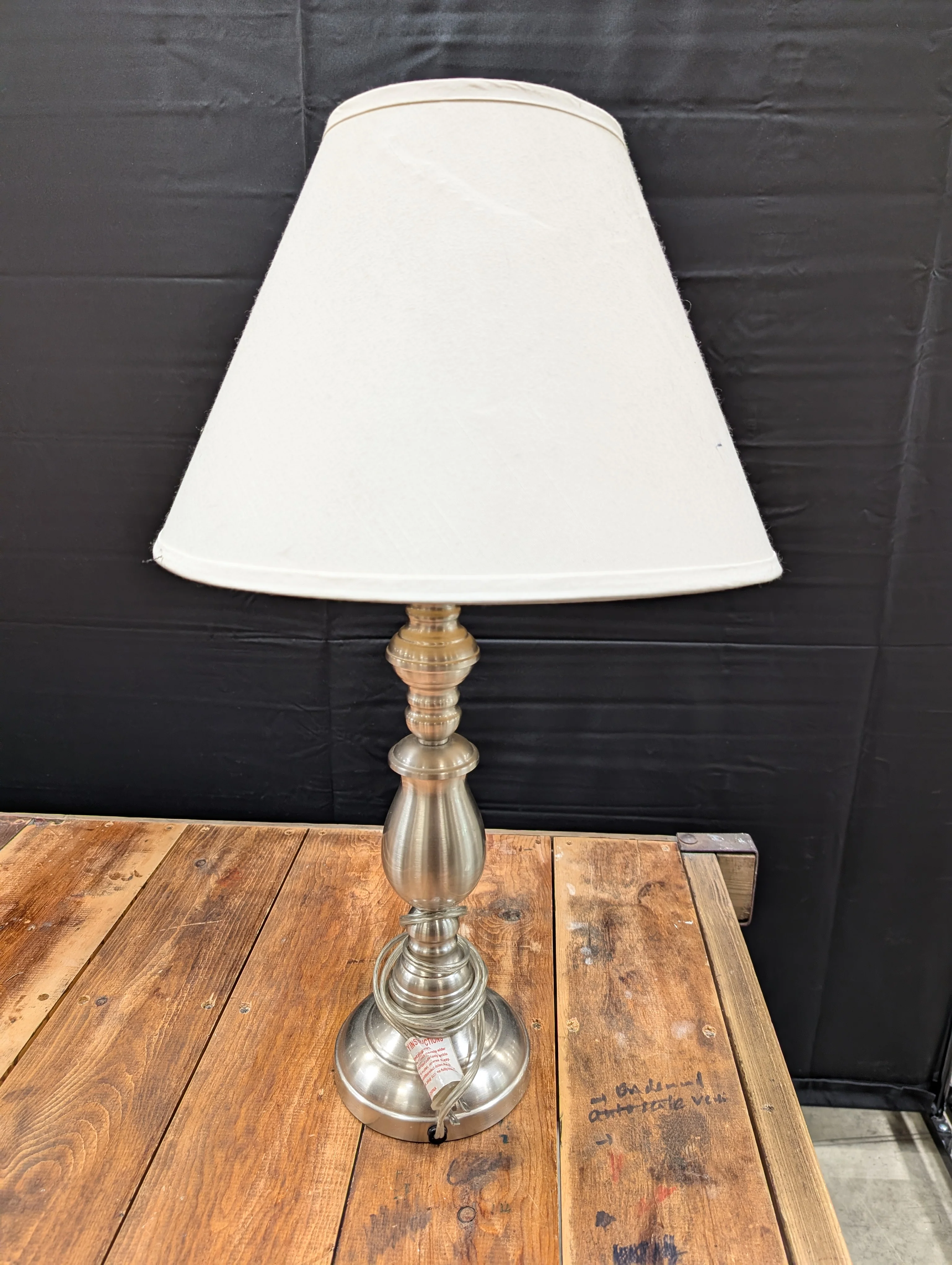 Halfinger Brushed Silver Tone Table Lamp with White Fabric Conical Shade - Image 2