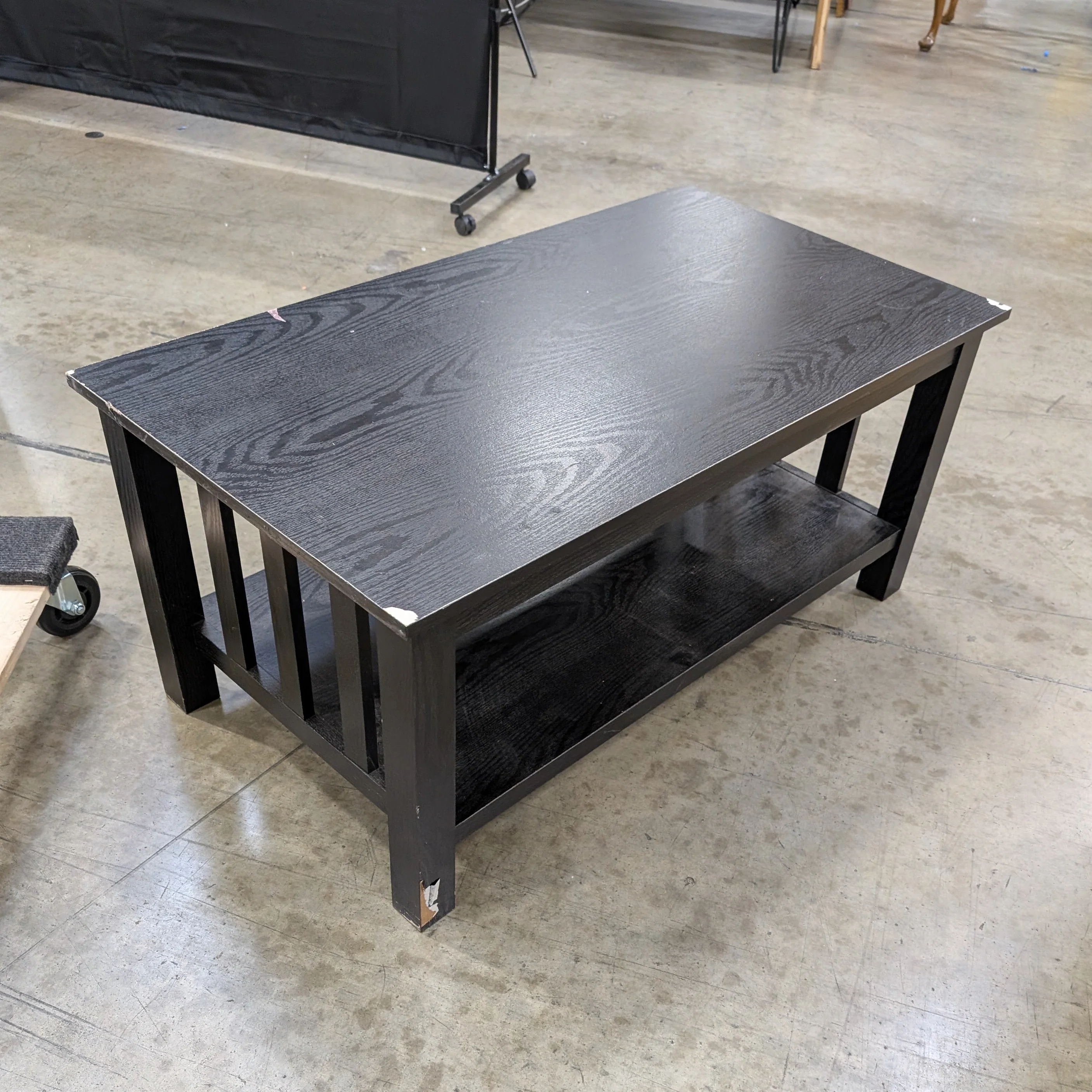 Modern Dark Brown Rectangular Coffee Table with Storage Shelf - Image 2