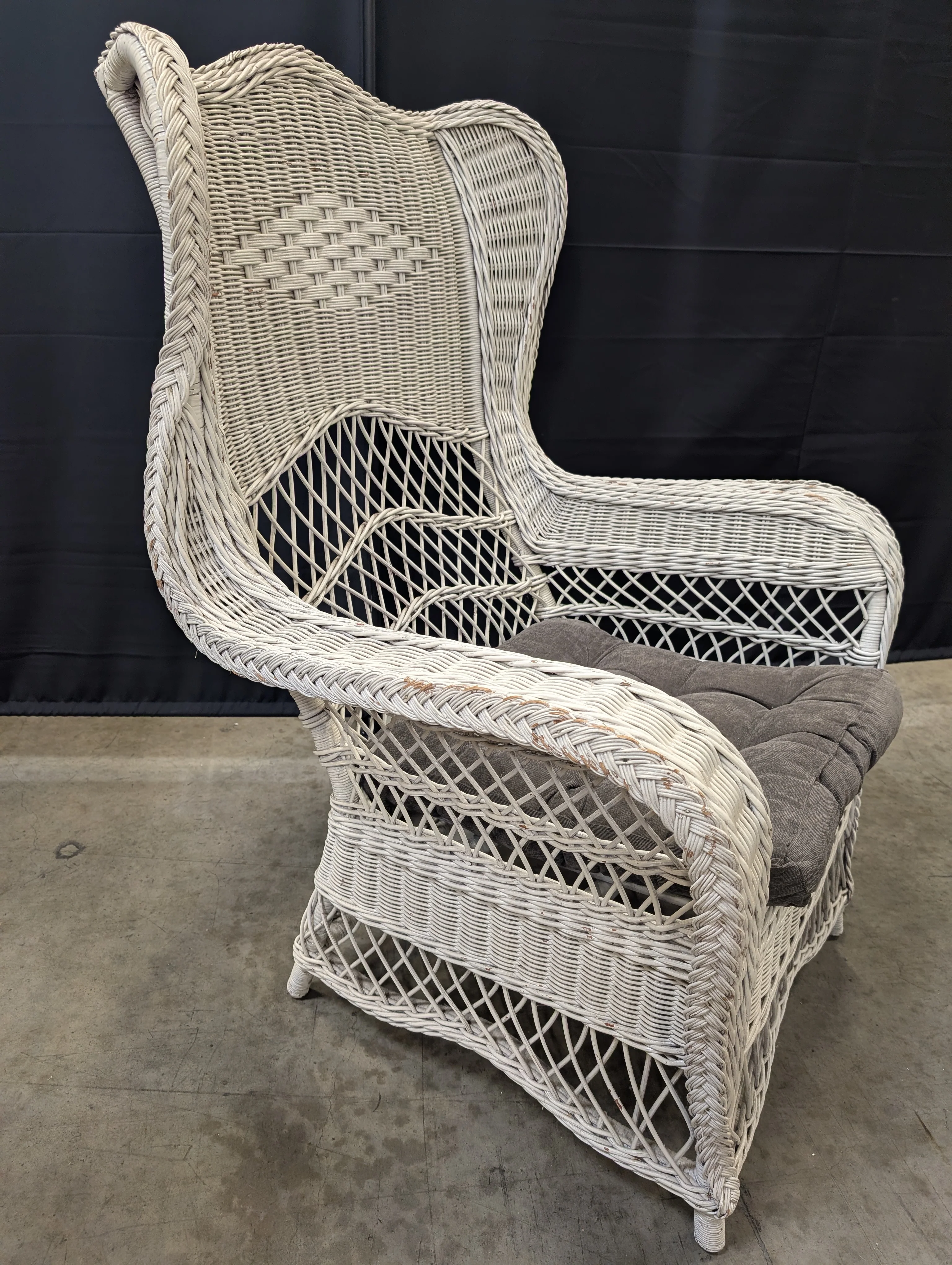 Coastal Style White Wicker Wingback Armchair - Image 2