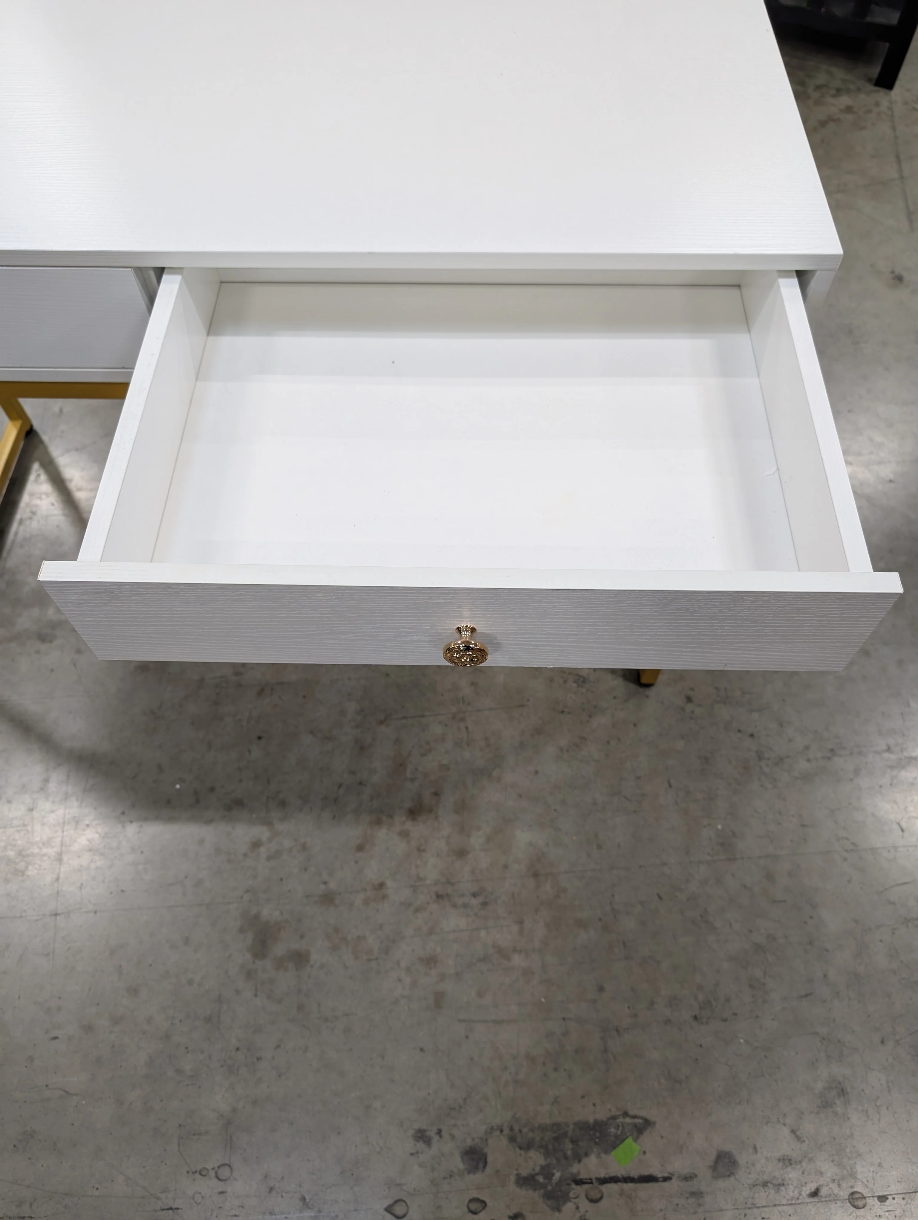 Modern Grey Wood Grain Desk with Gold Tone Metal Frame - Image 7