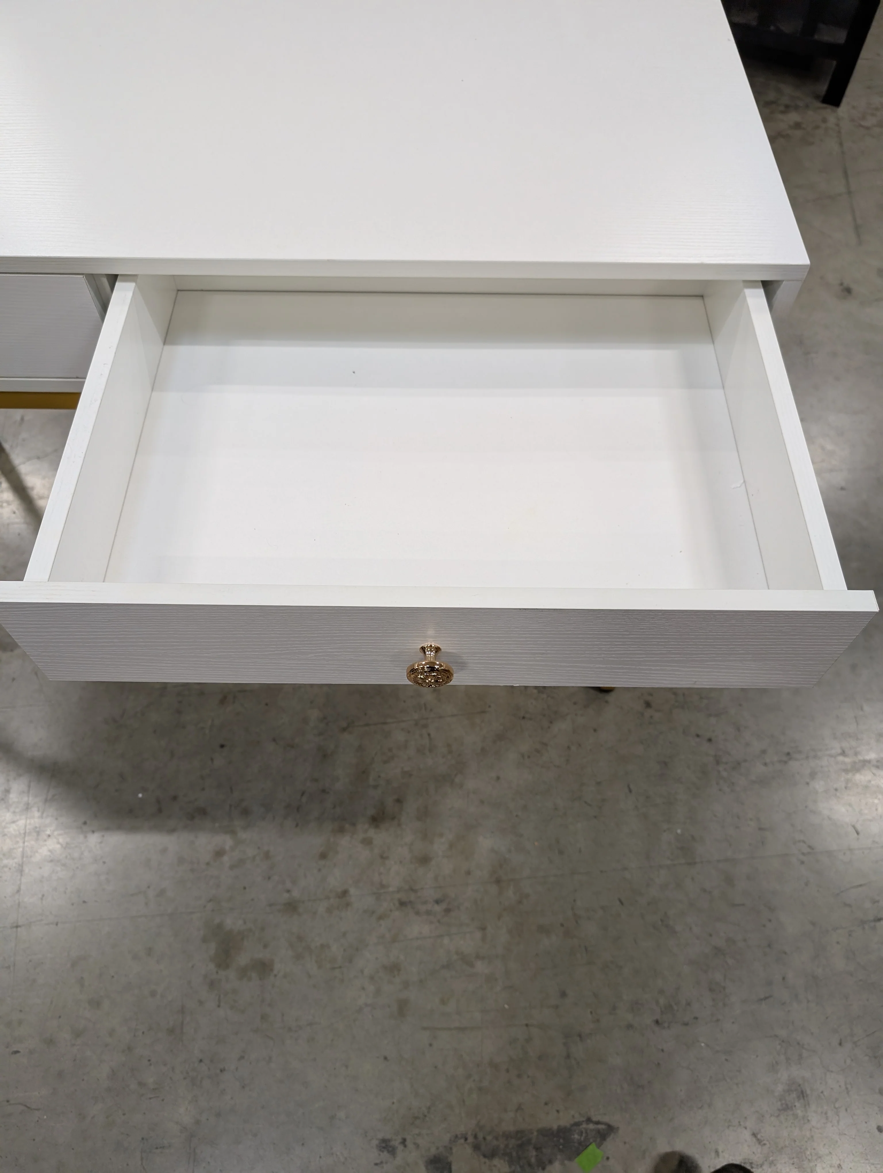 Modern Grey Wood Grain Desk with Gold Tone Metal Frame - Image 8