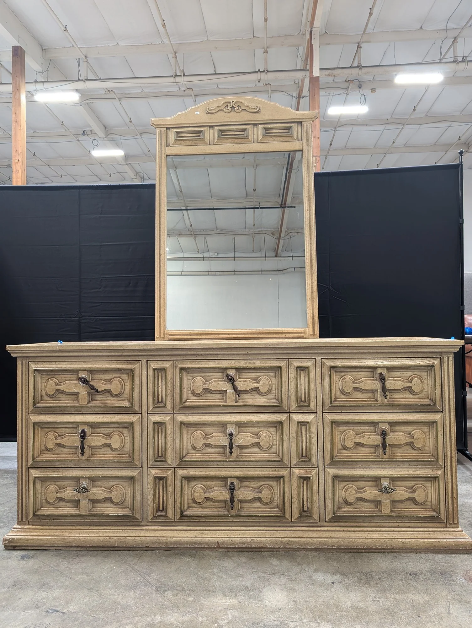 Vintage French Provincial Style 9-Drawer Dresser with Vanity Mirror - Image 2