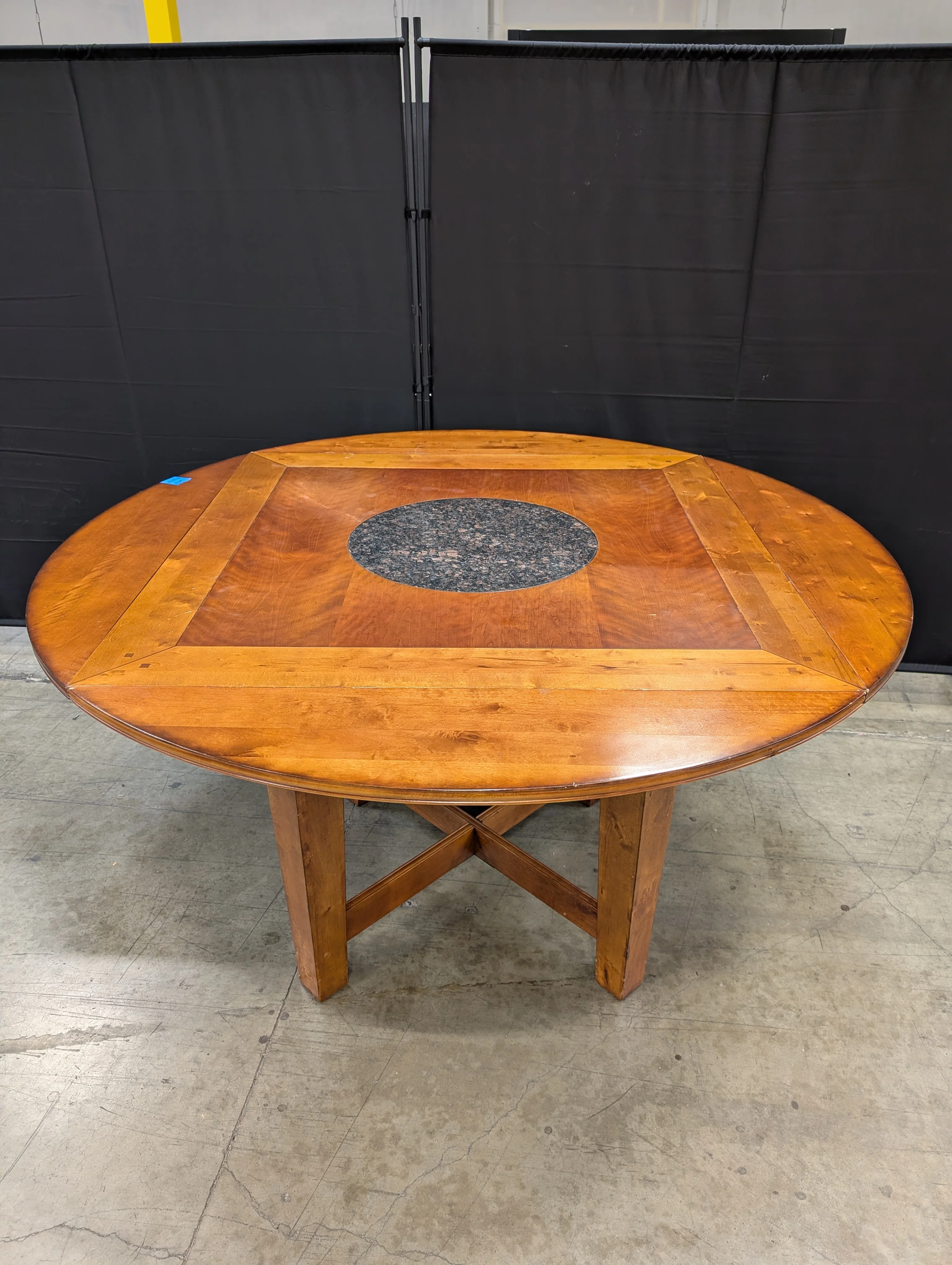 Cherry Finish Wood Dining Table with Round Granite TurnTable
