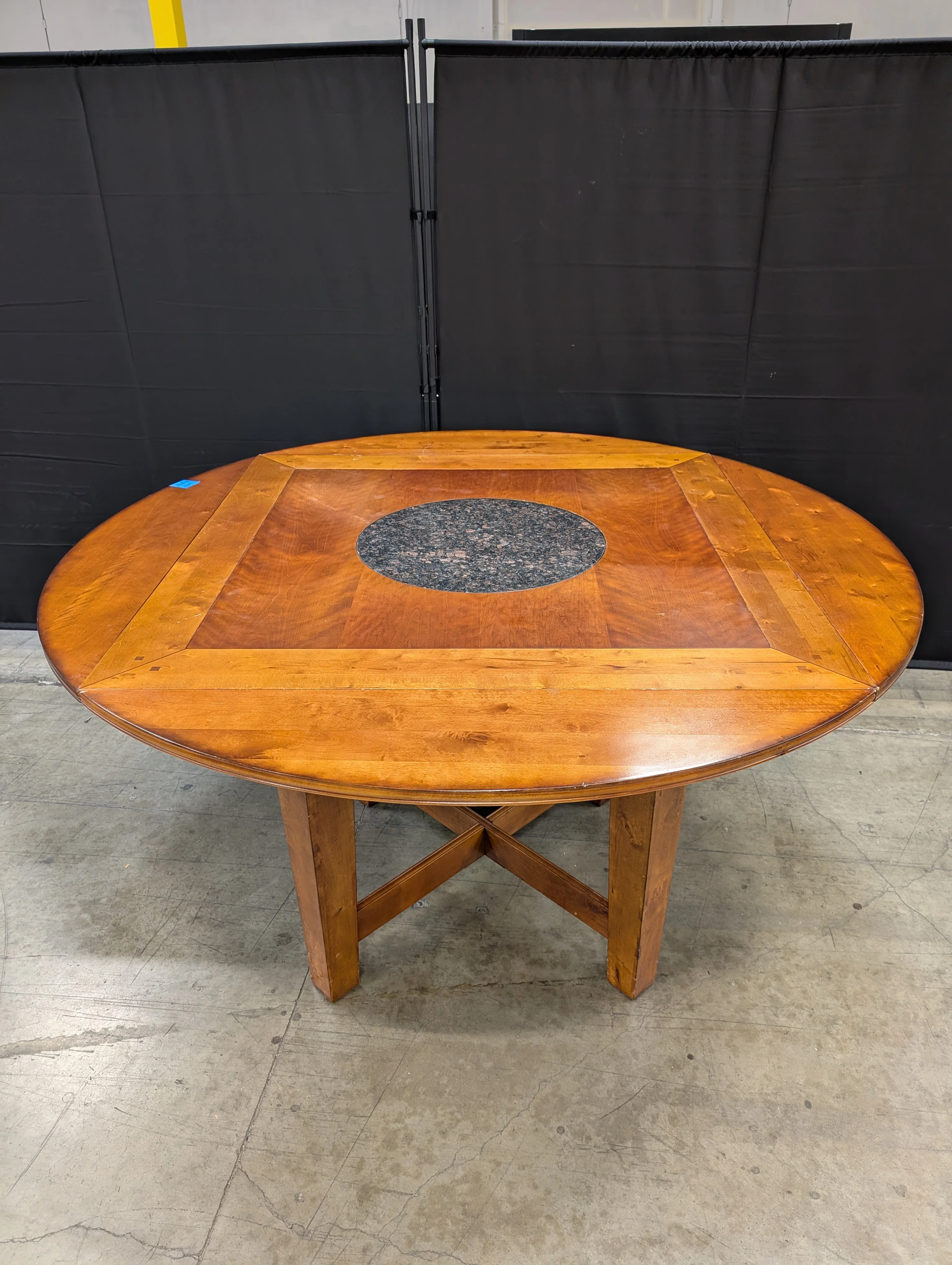 Cherry Finish Wood Dining Table with Round Granite TurnTable - Image 2