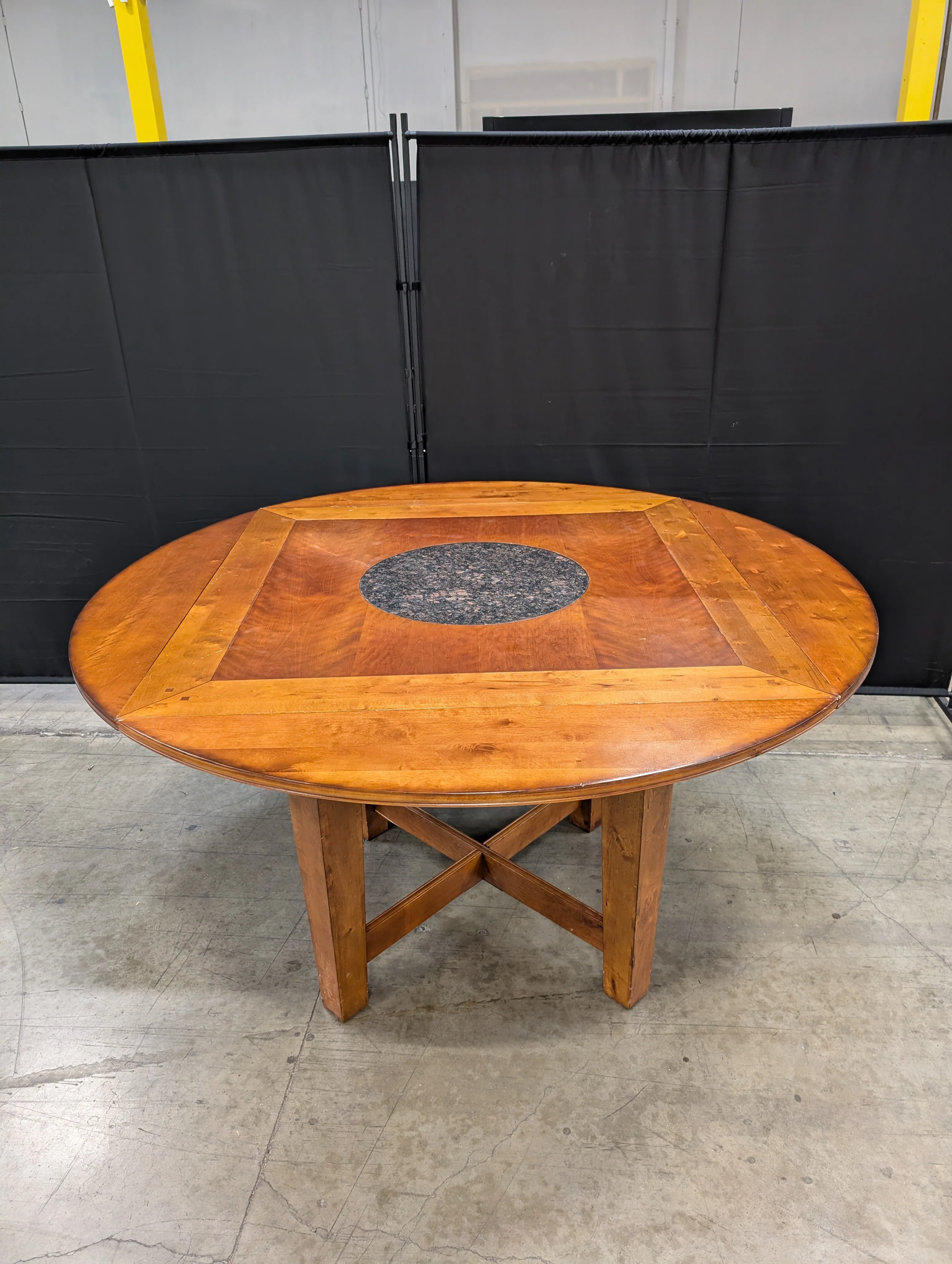 Cherry Finish Wood Dining Table with Round Granite TurnTable - Image 3