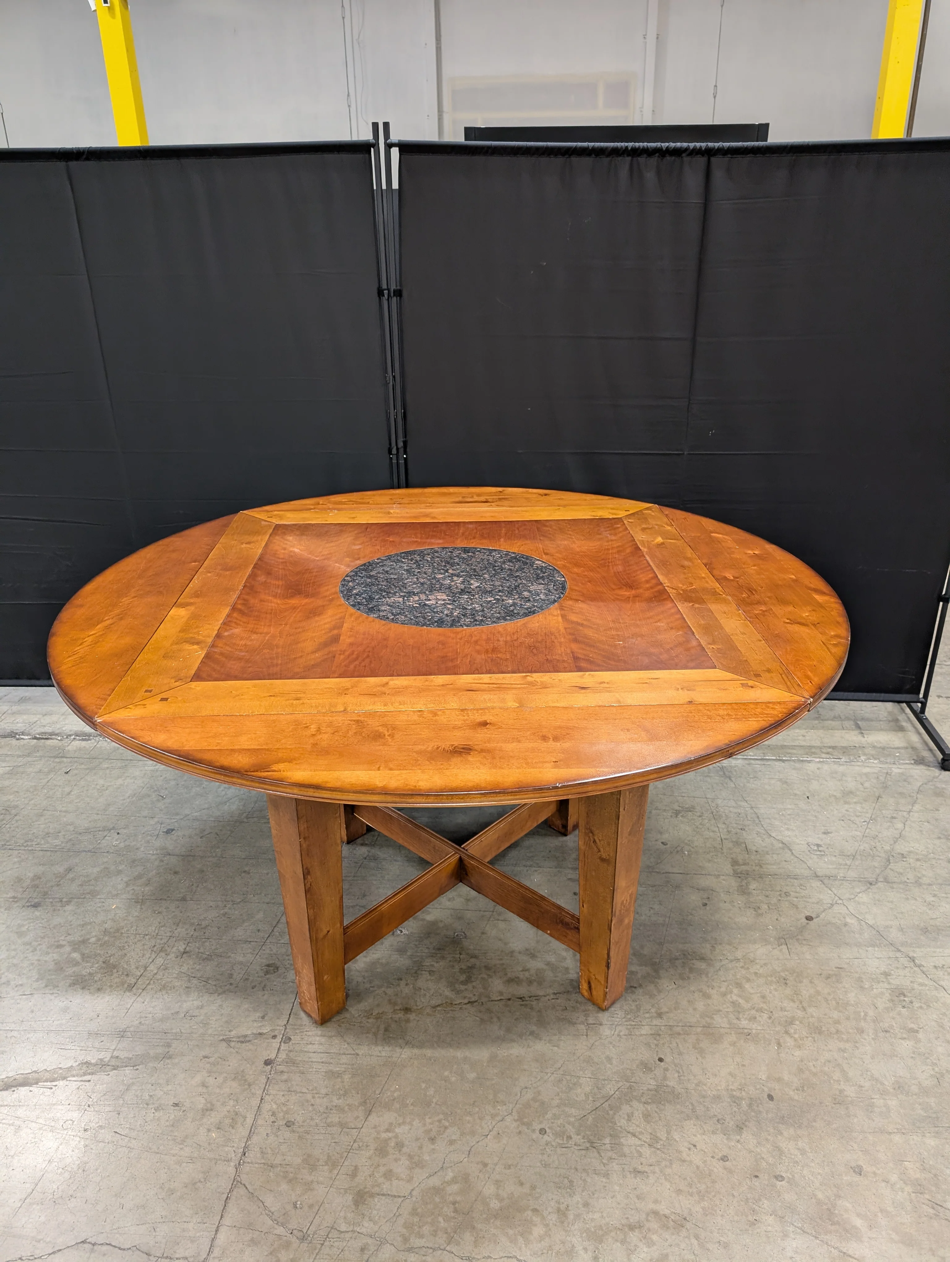 Cherry Finish Wood Dining Table with Round Granite TurnTable - Image 4