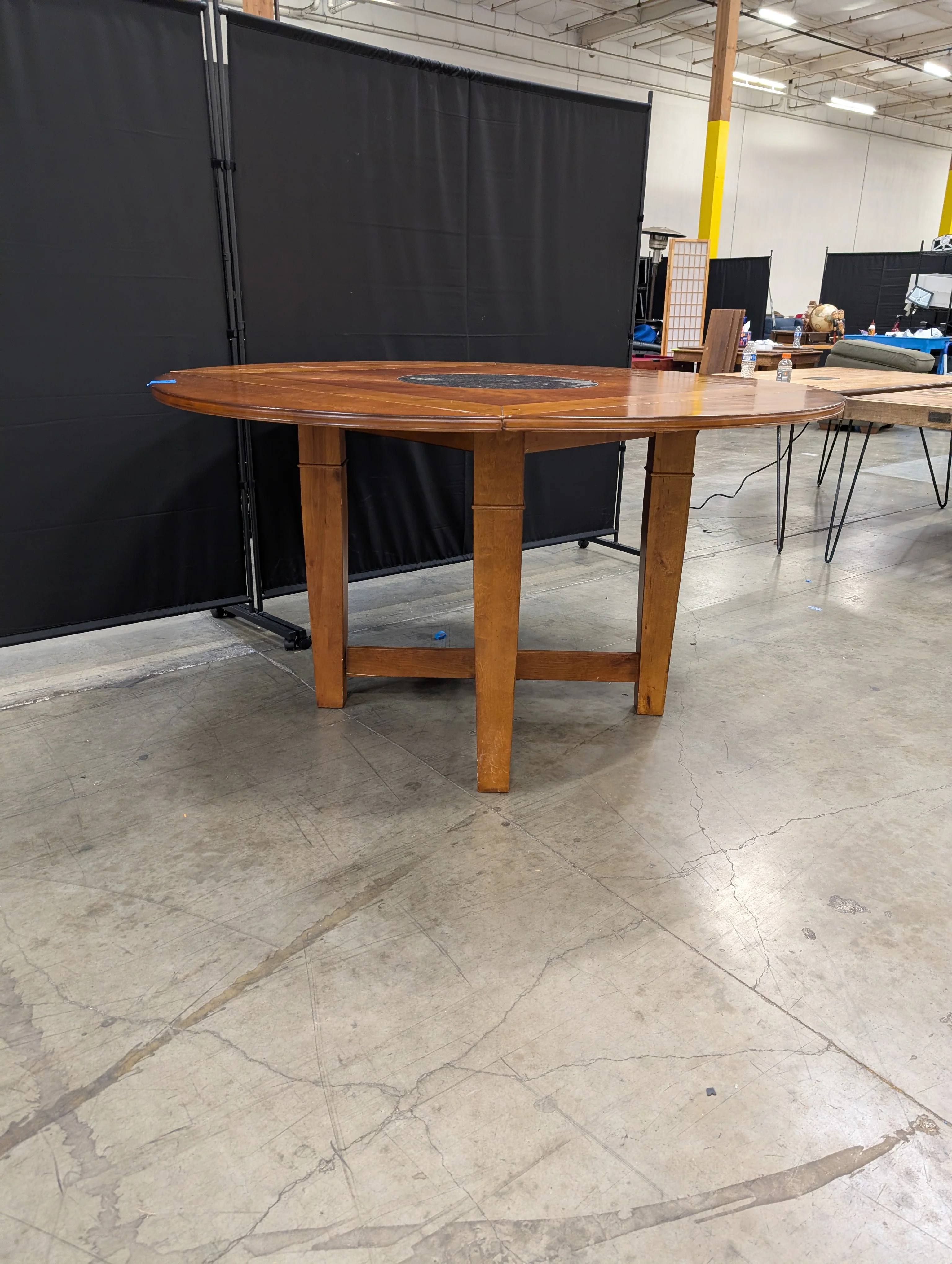 Cherry Finish Wood Dining Table with Round Granite TurnTable - Image 9