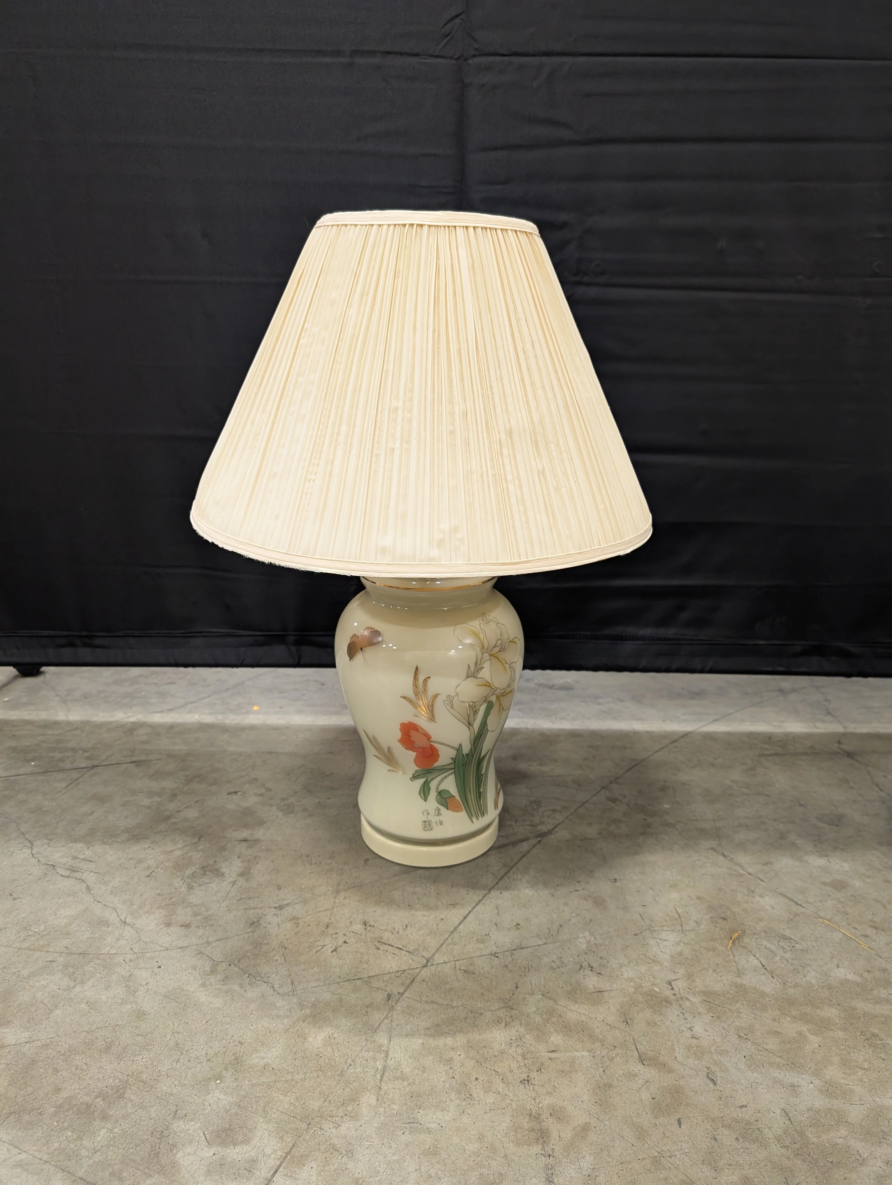 Decorative Cream Ceramic Urn Lamp Base with Gold Accents