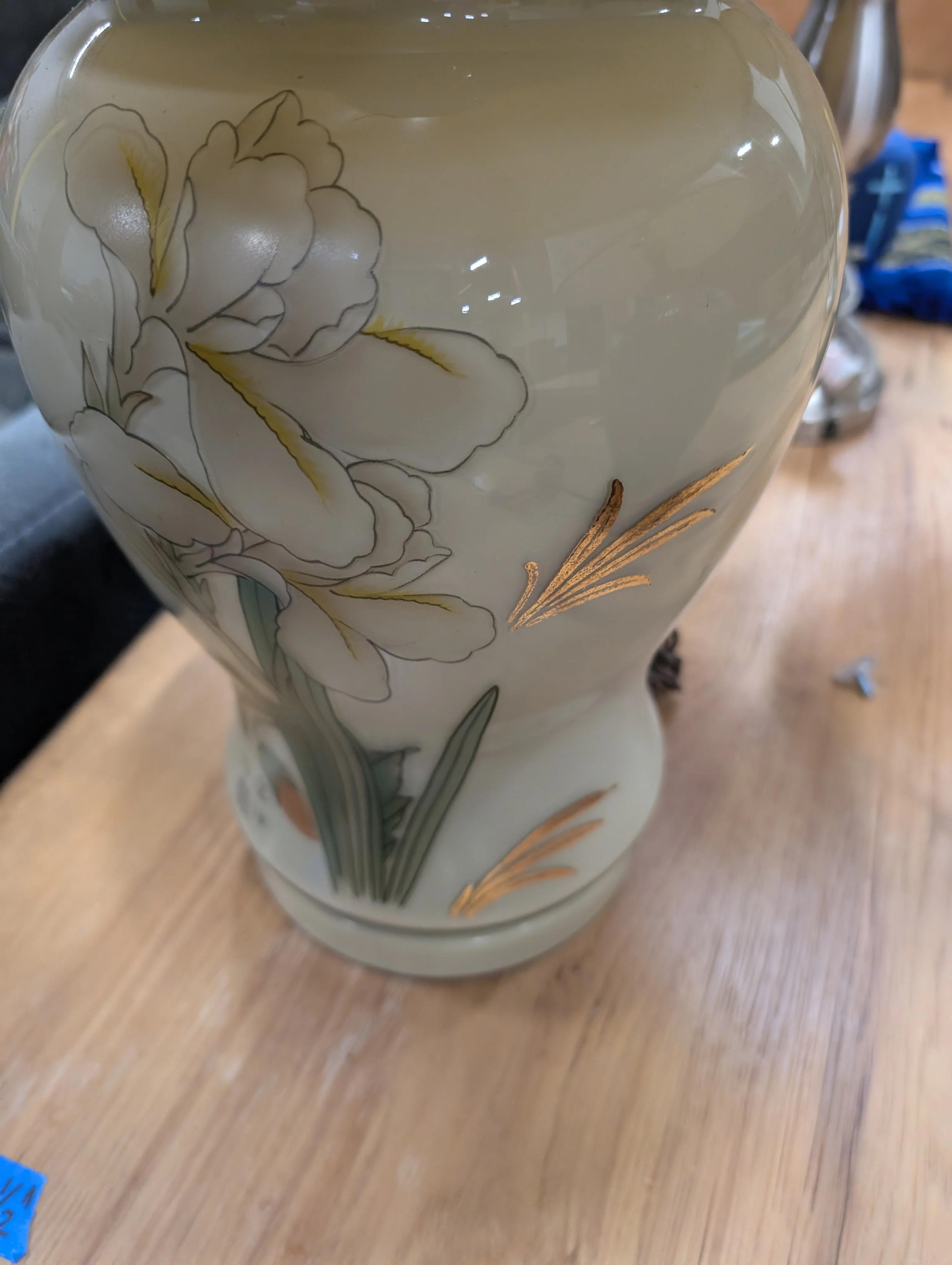 Decorative Cream Ceramic Urn Lamp Base with Gold Accents - Image 5