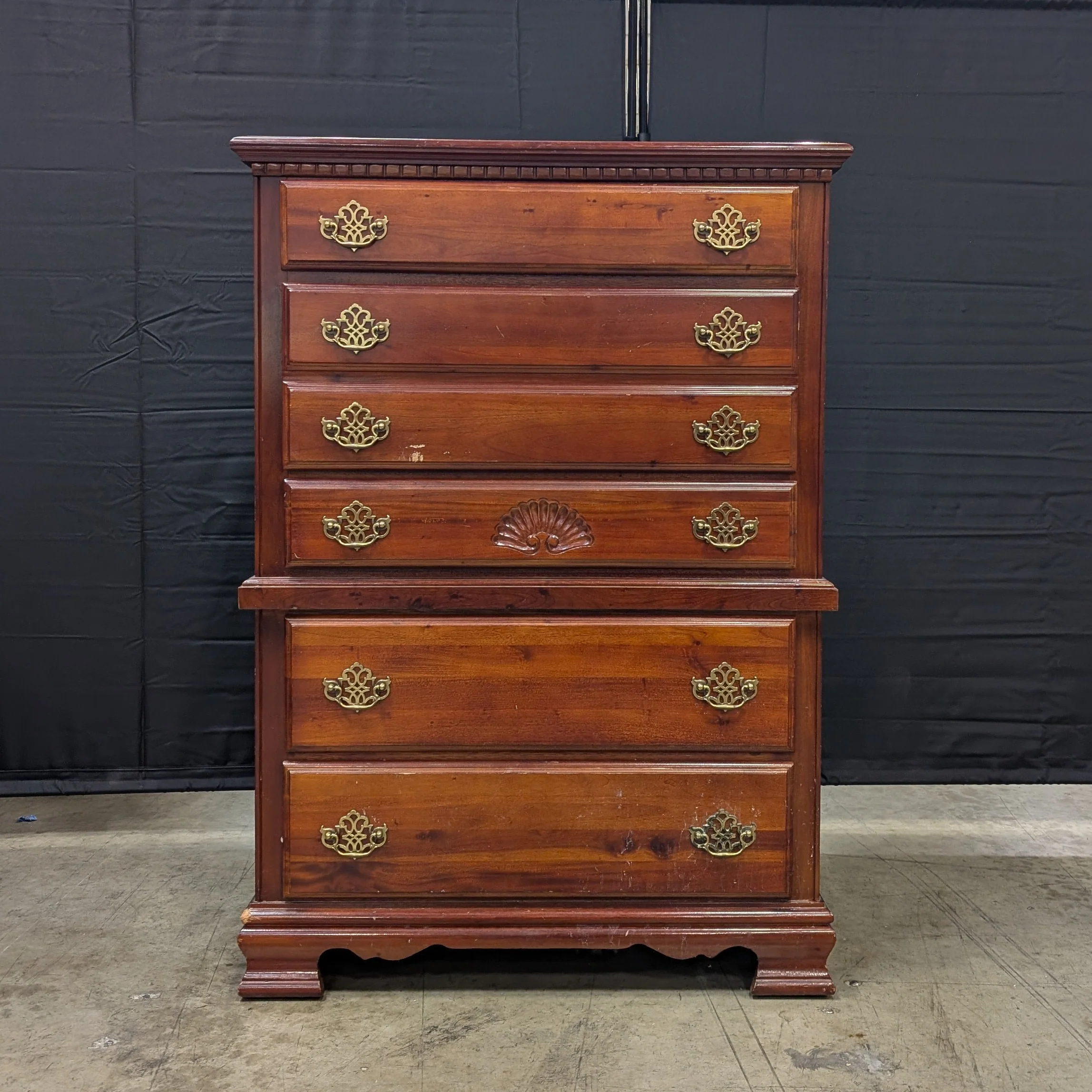 Classic Cherry Finish Tall Chest of Drawers with Brass Hardware
