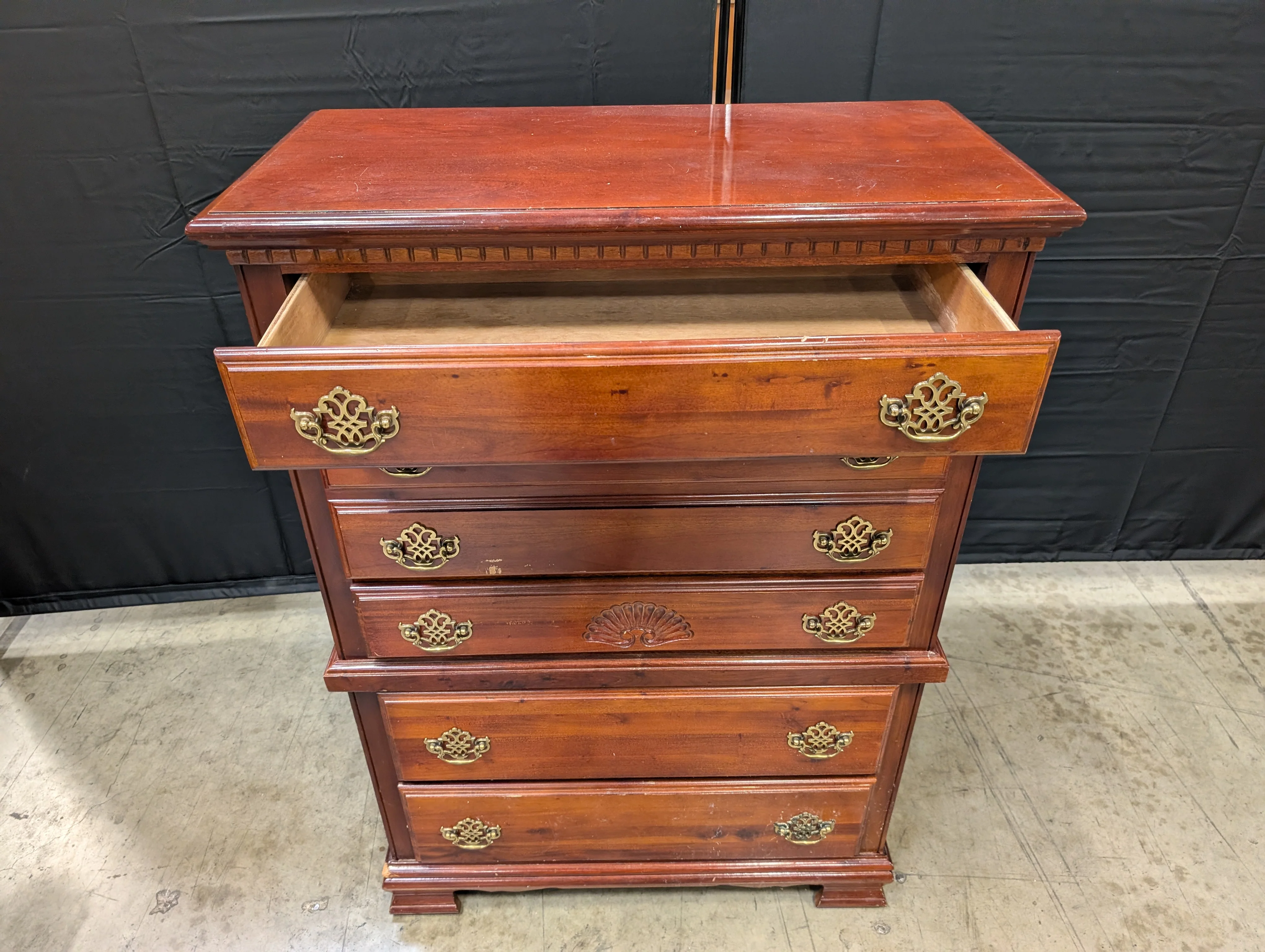 Classic Cherry Finish Tall Chest of Drawers with Brass Hardware - Image 10