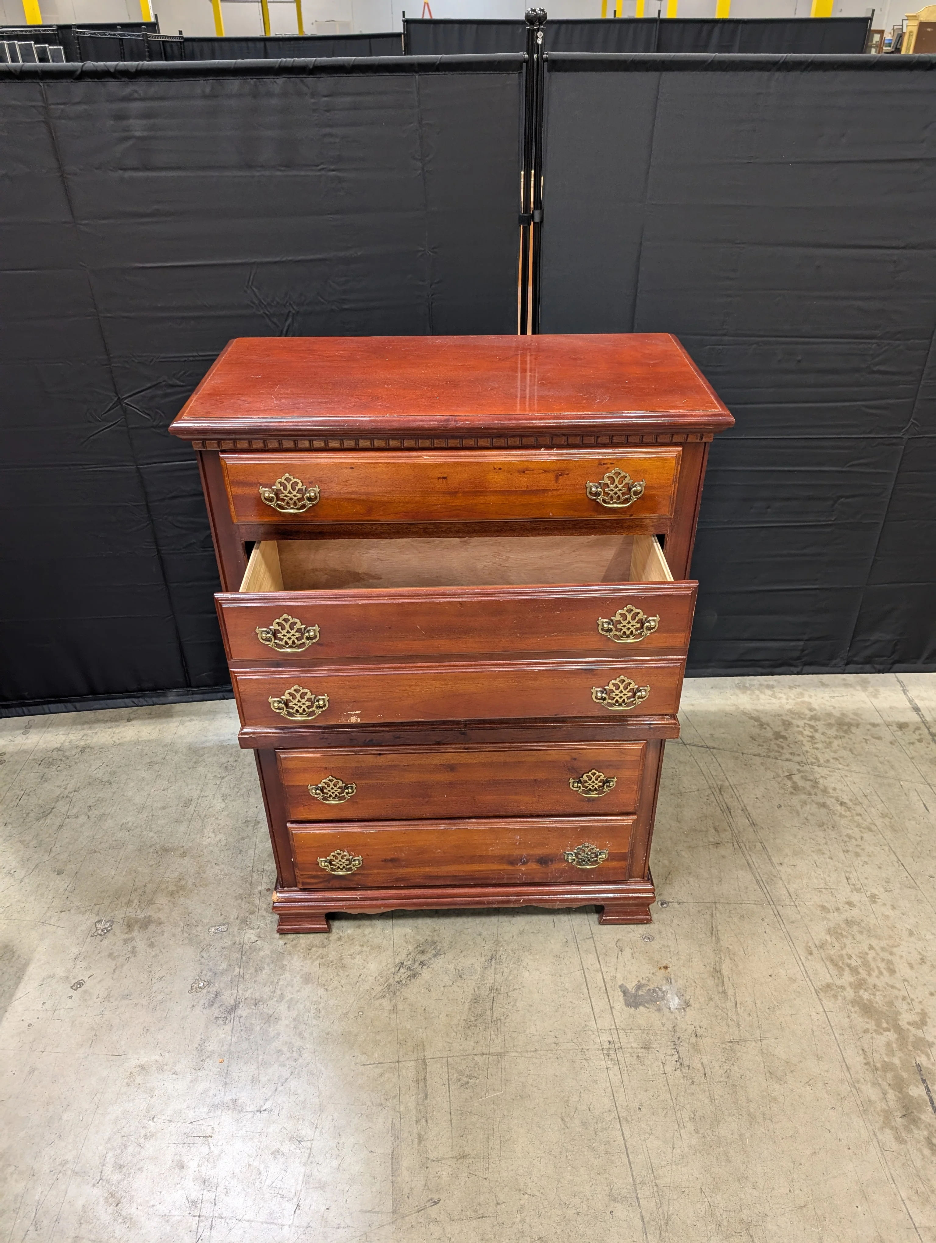 Classic Cherry Finish Tall Chest of Drawers with Brass Hardware - Image 11