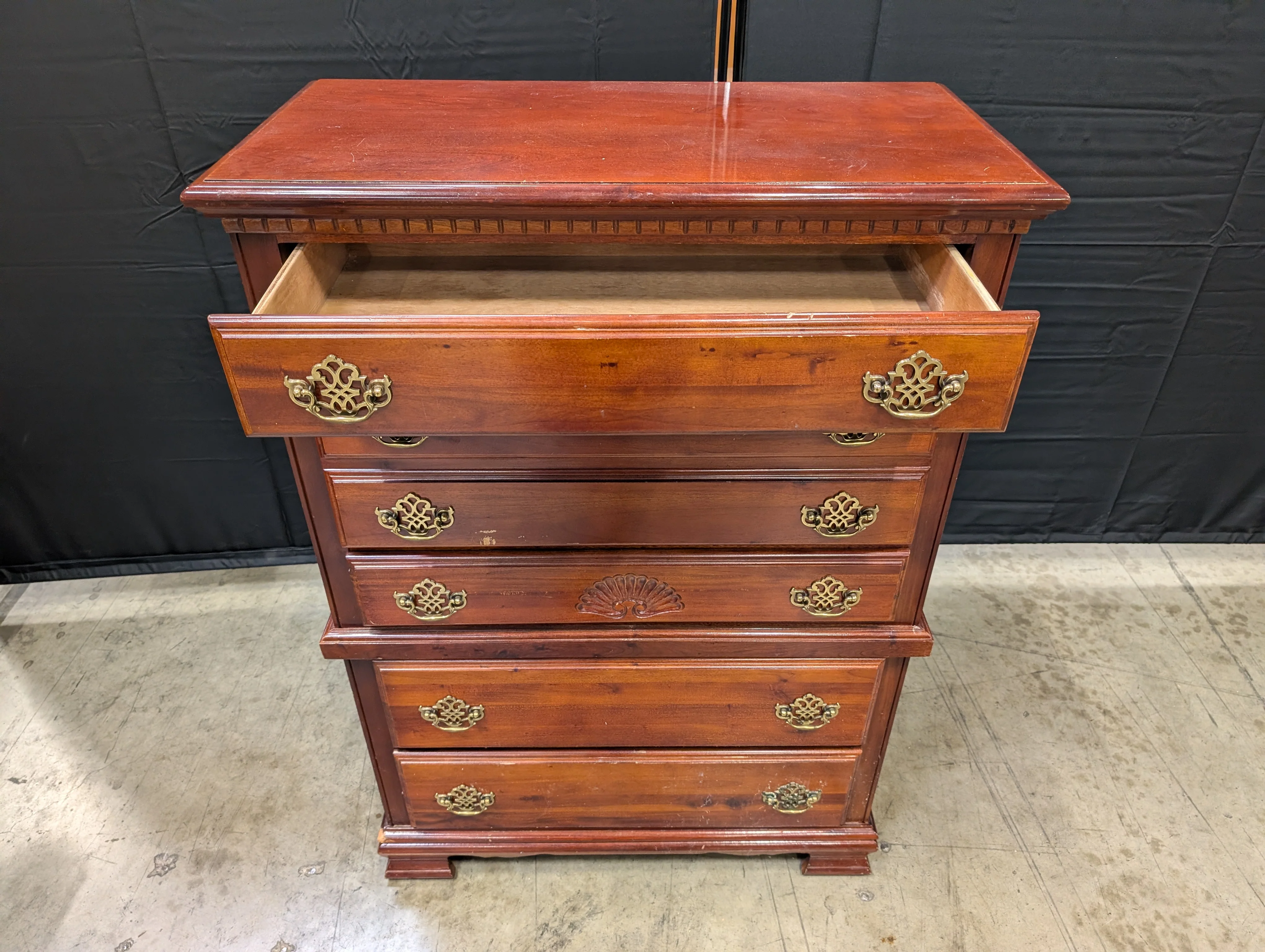 Classic Cherry Finish Tall Chest of Drawers with Brass Hardware - Image 2