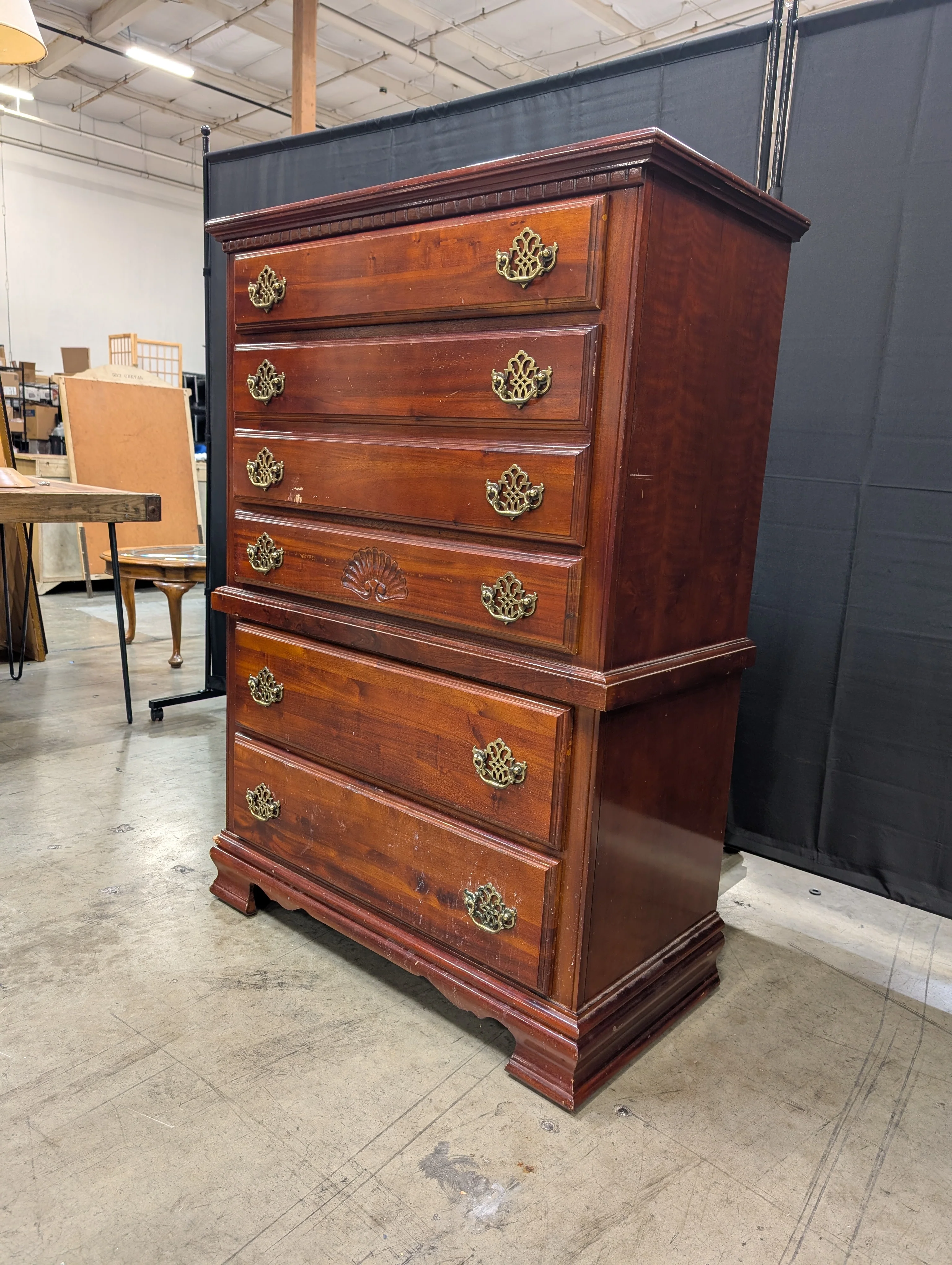 Classic Cherry Finish Tall Chest of Drawers with Brass Hardware - Image 3