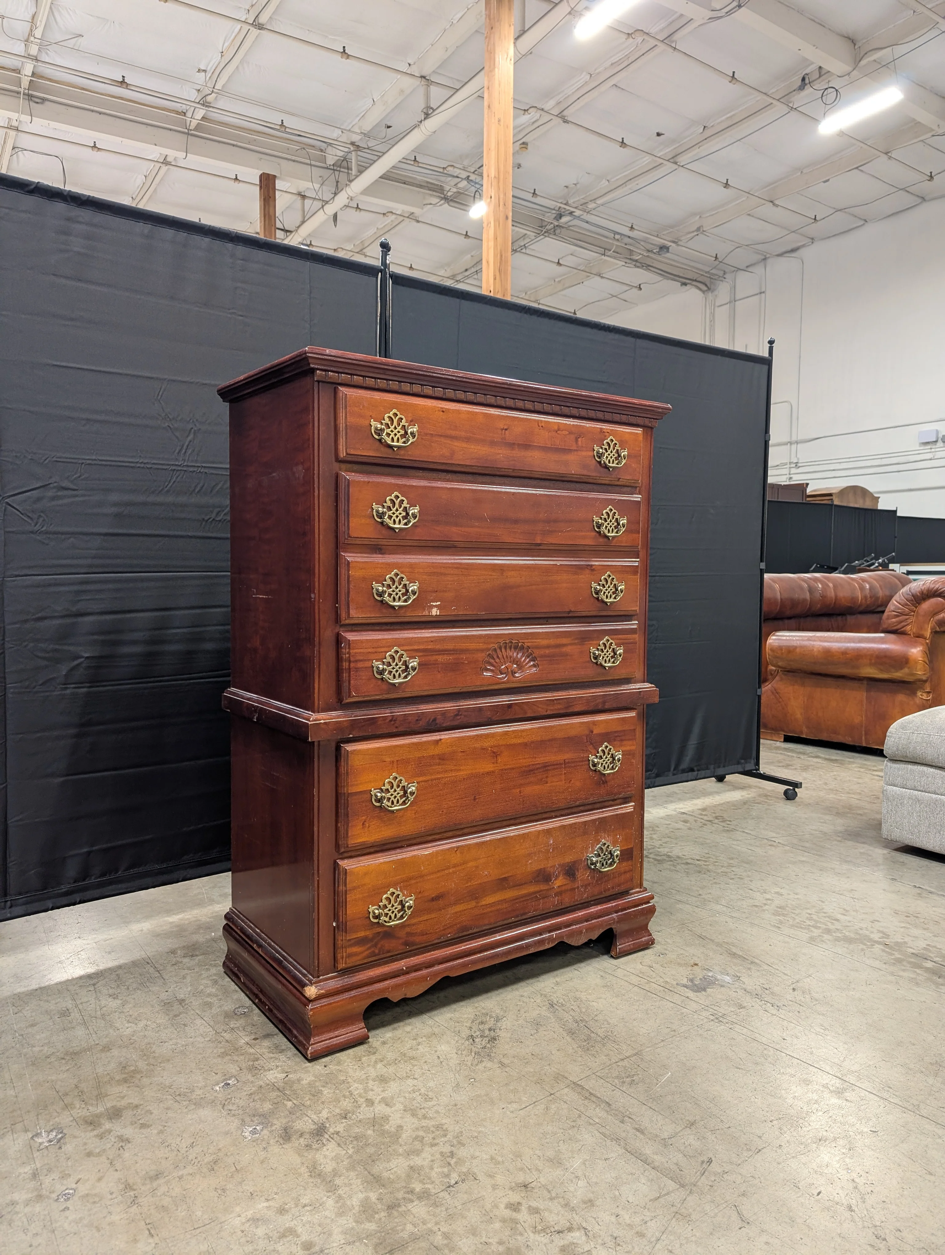Classic Cherry Finish Tall Chest of Drawers with Brass Hardware - Image 7