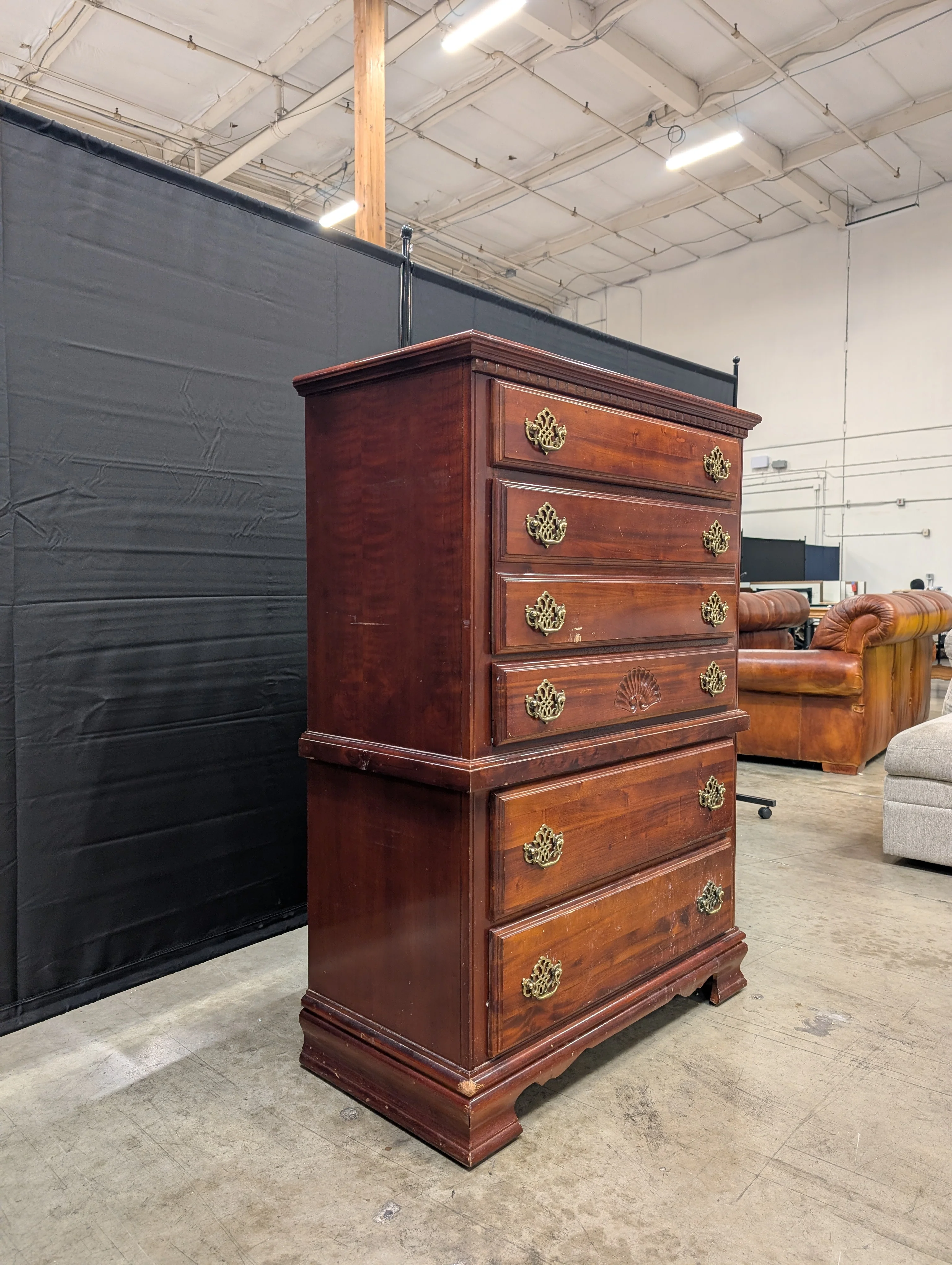 Classic Cherry Finish Tall Chest of Drawers with Brass Hardware - Image 8