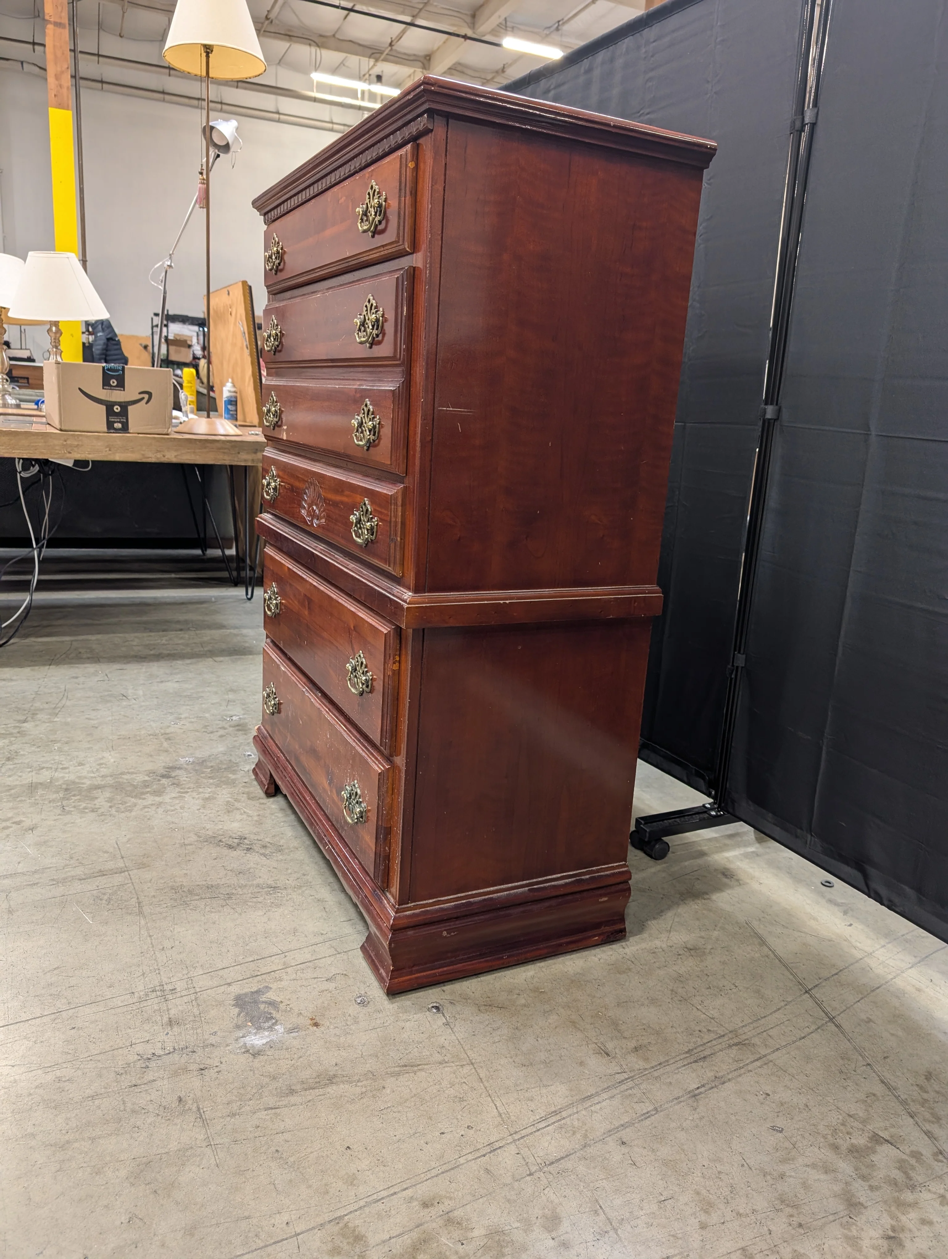 Classic Cherry Finish Tall Chest of Drawers with Brass Hardware - Image 9