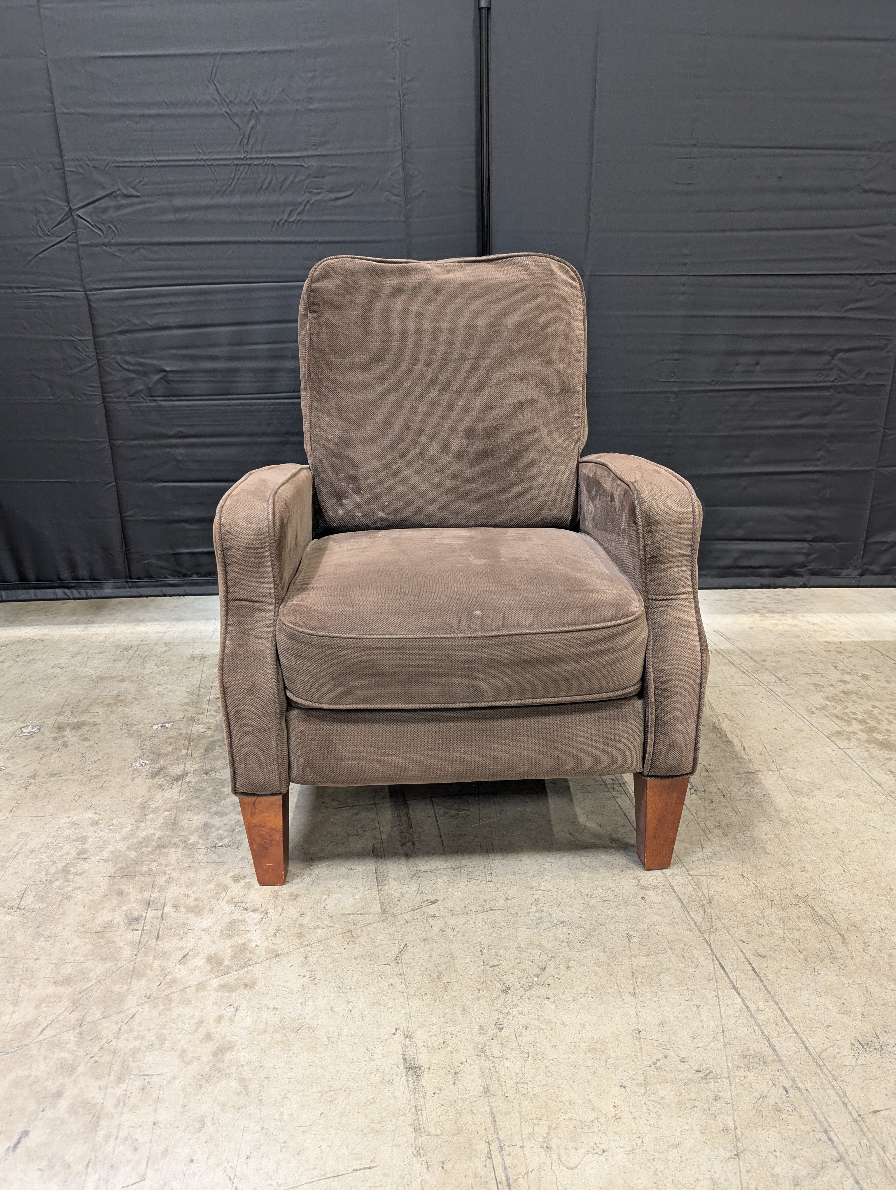 Cozy Brown Textured Fabric Armchair with Wood Legs