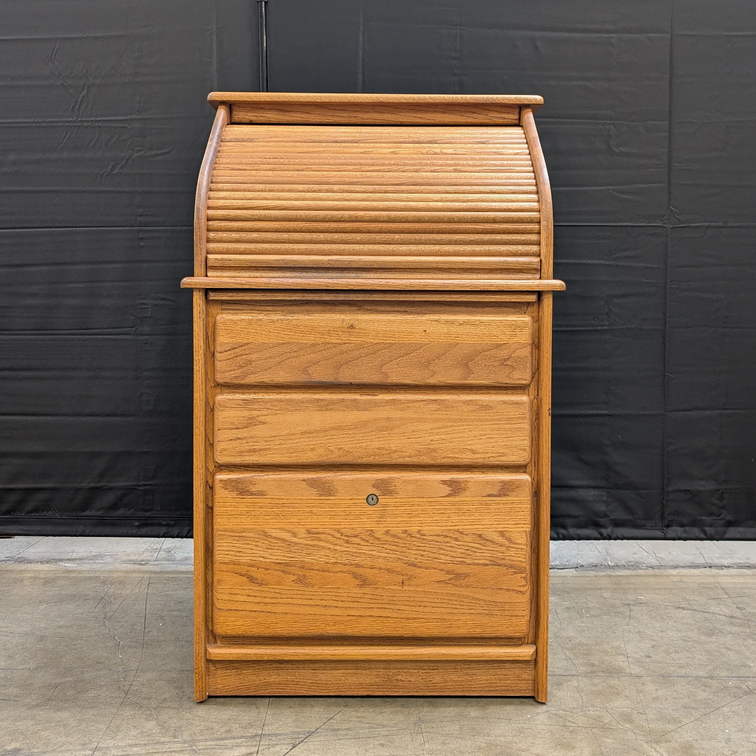 Solid Oak Roll Top Secretary Desk with Storage Drawers