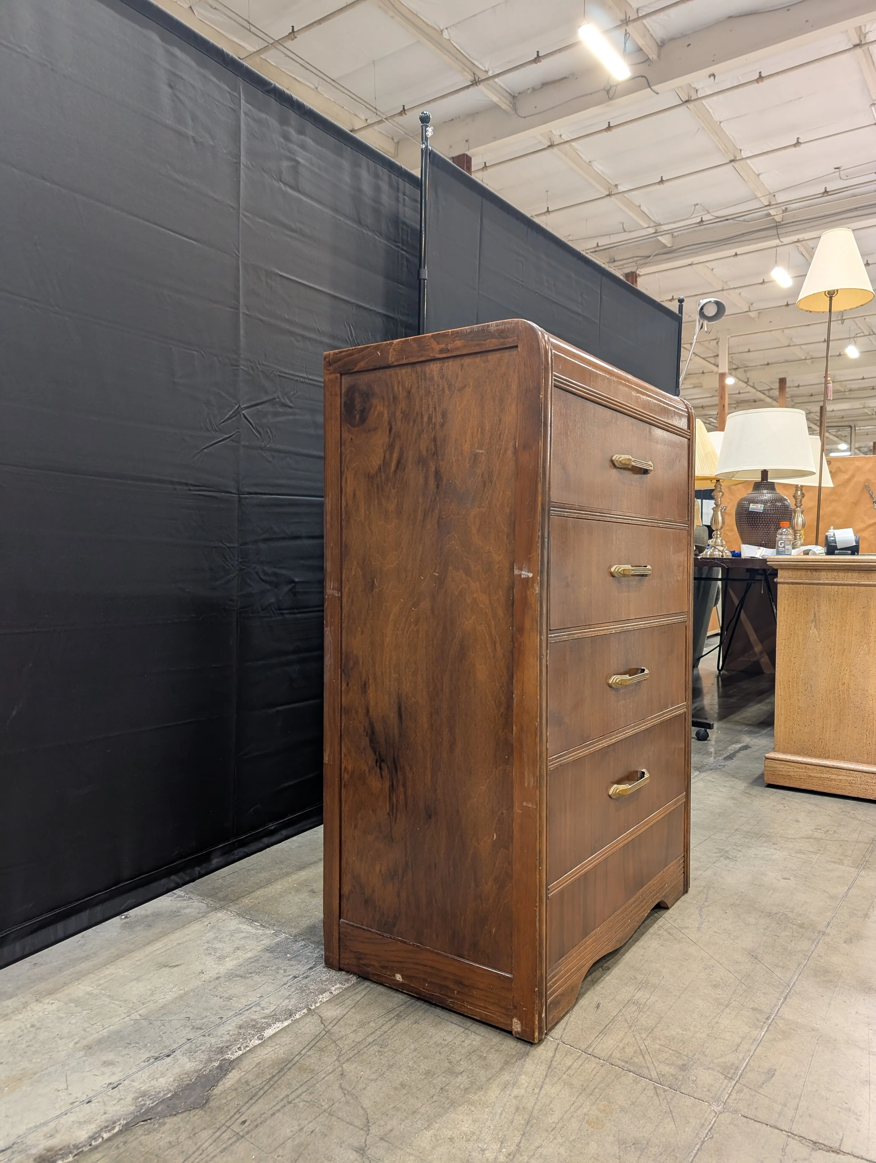 Vintage Rounded Edge Four-Drawer Wooden Dresser - Image 3