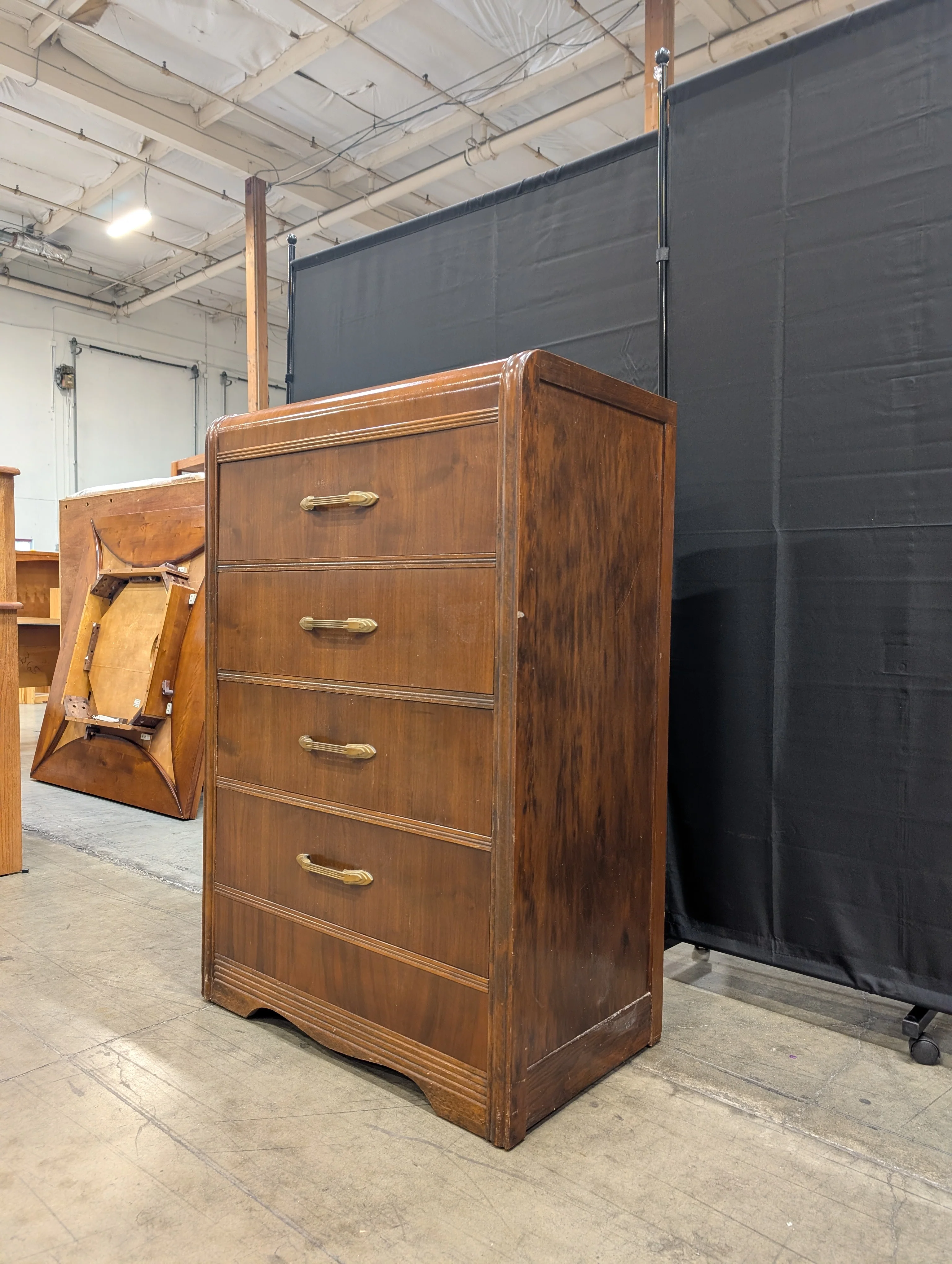 Vintage Rounded Edge Four-Drawer Wooden Dresser - Image 4
