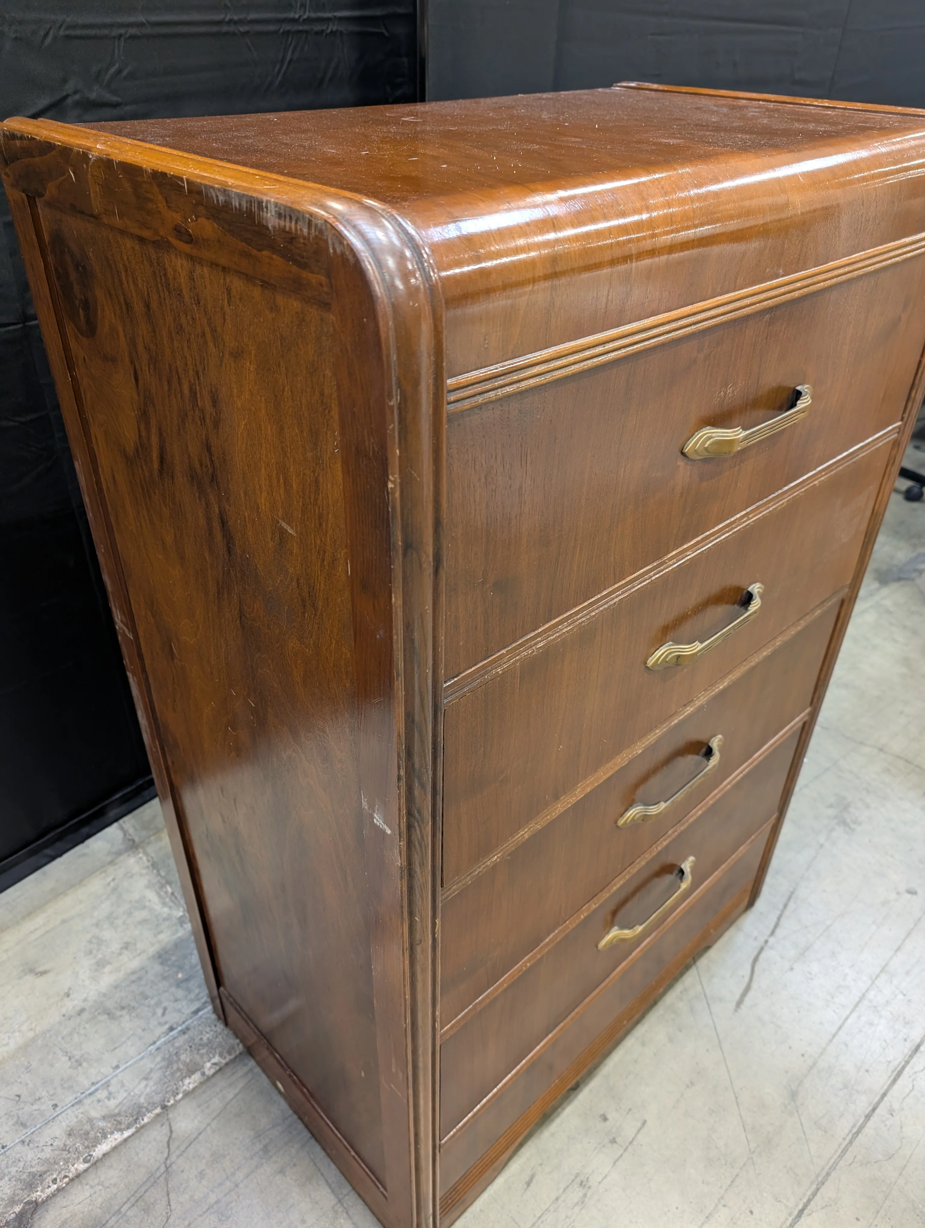 Vintage Rounded Edge Four-Drawer Wooden Dresser - Image 7