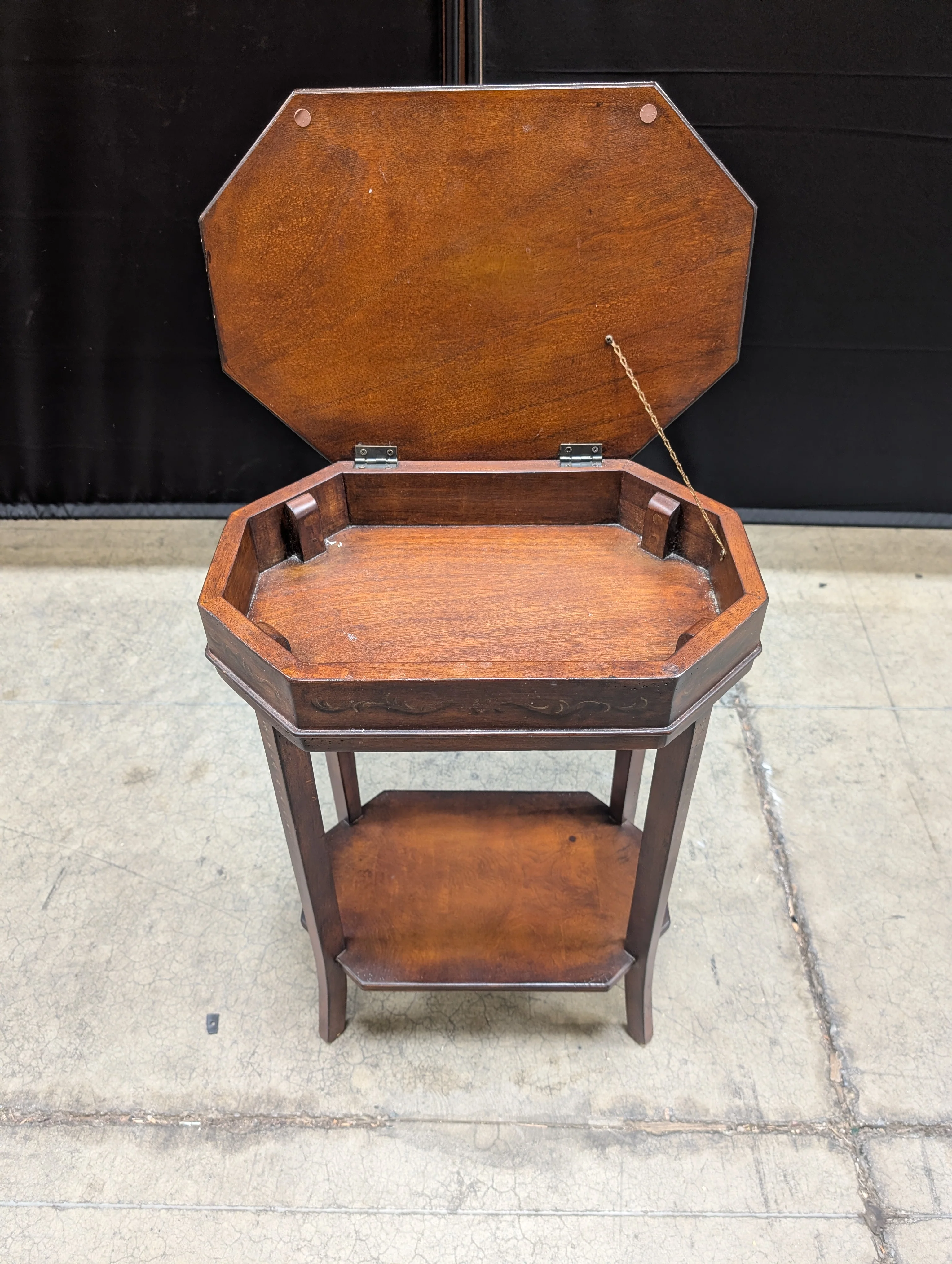 Octagonal Accent Table with Inlaid Wood Top - Image 11